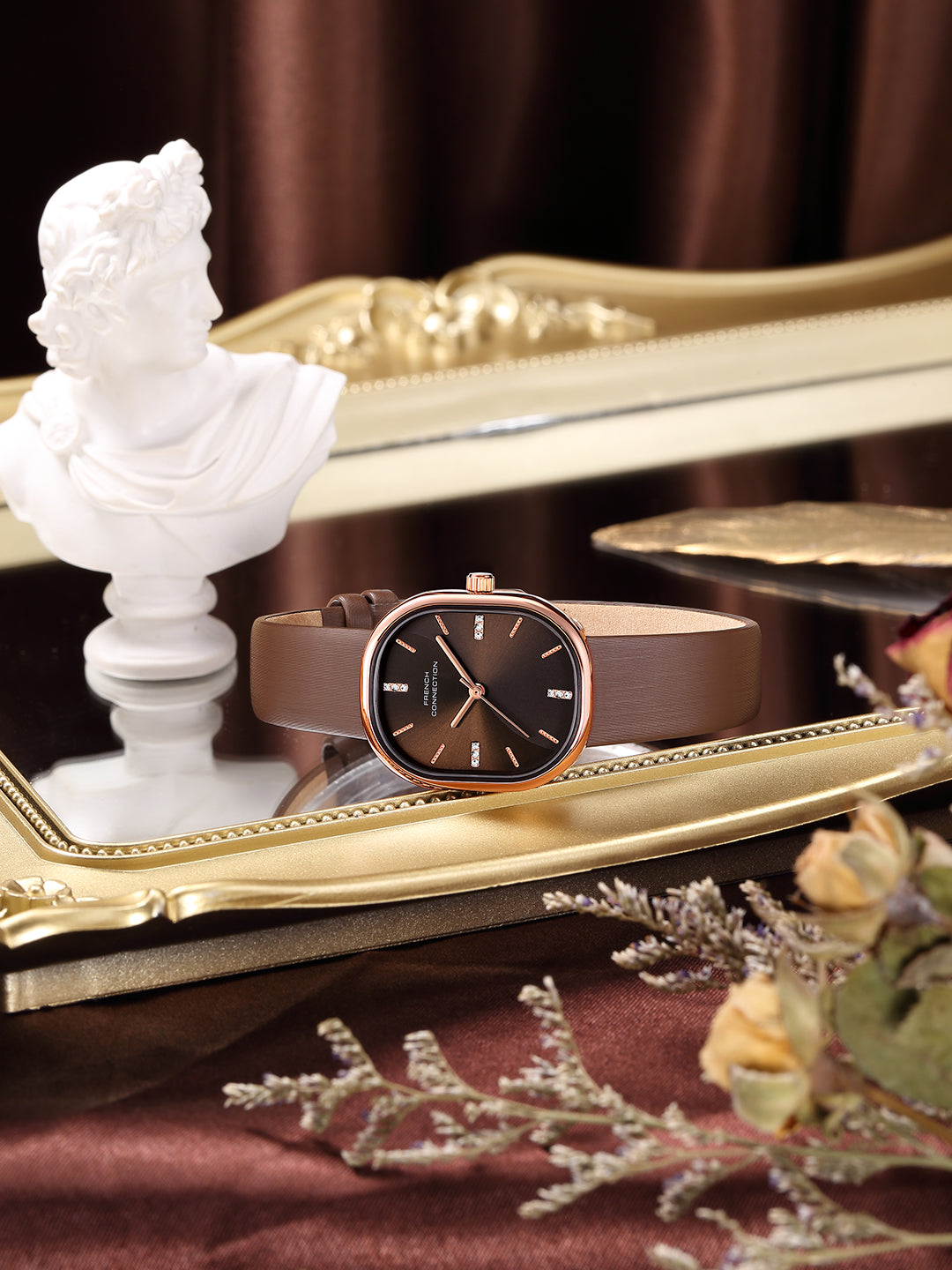 French Connection Éclora | Analog Display | Brown Sunray Dial | Brown Leather Strap | Watch for Women - FCU13BRL