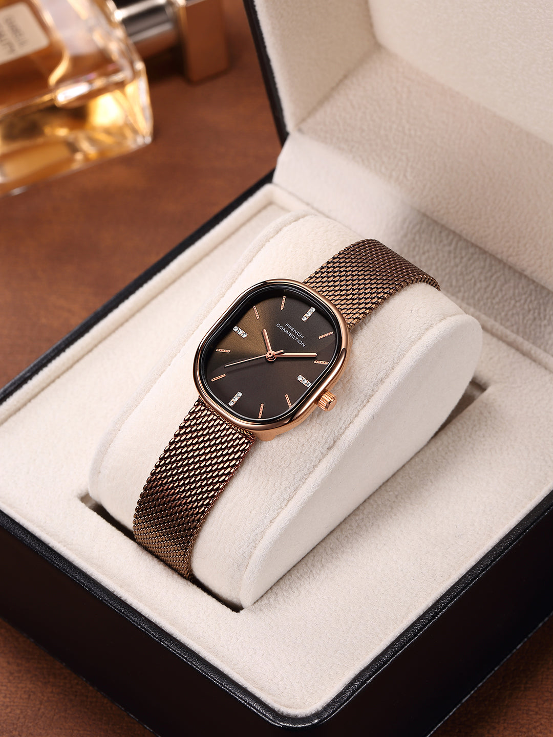 French Connection Éclora | Analog Display | Brown Sunray Dial | Brown Stainless Steel Strap | Watch for Women - FCU13BRM