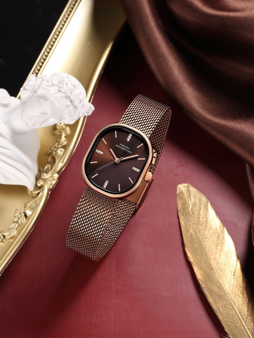 French Connection Éclora | Analog Display | Brown Sunray Dial | Brown Stainless Steel Strap | Watch for Women - FCU13BRM