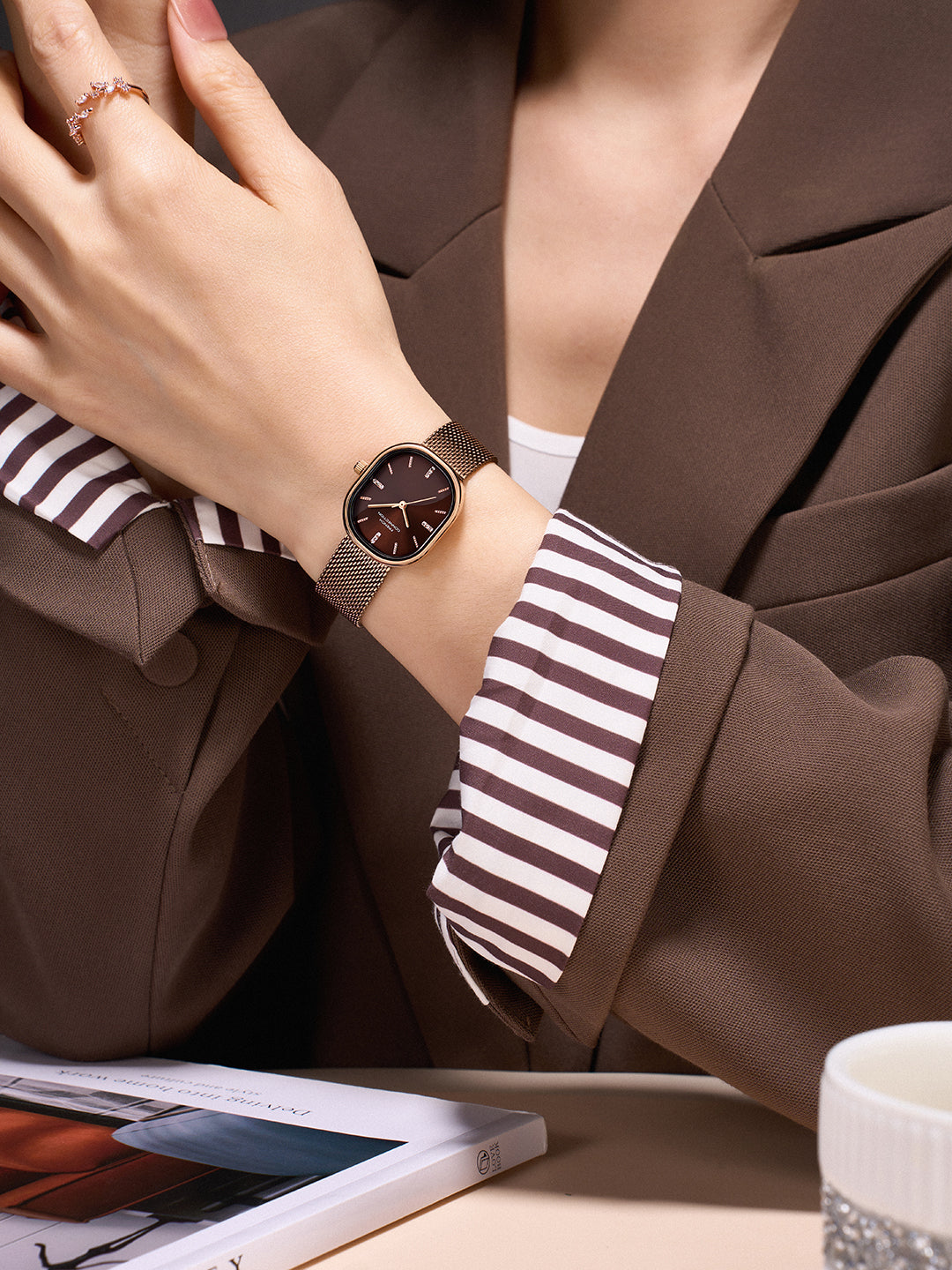 French Connection Éclora | Analog Display | Brown Sunray Dial | Brown Stainless Steel Strap | Watch for Women - FCU13BRM