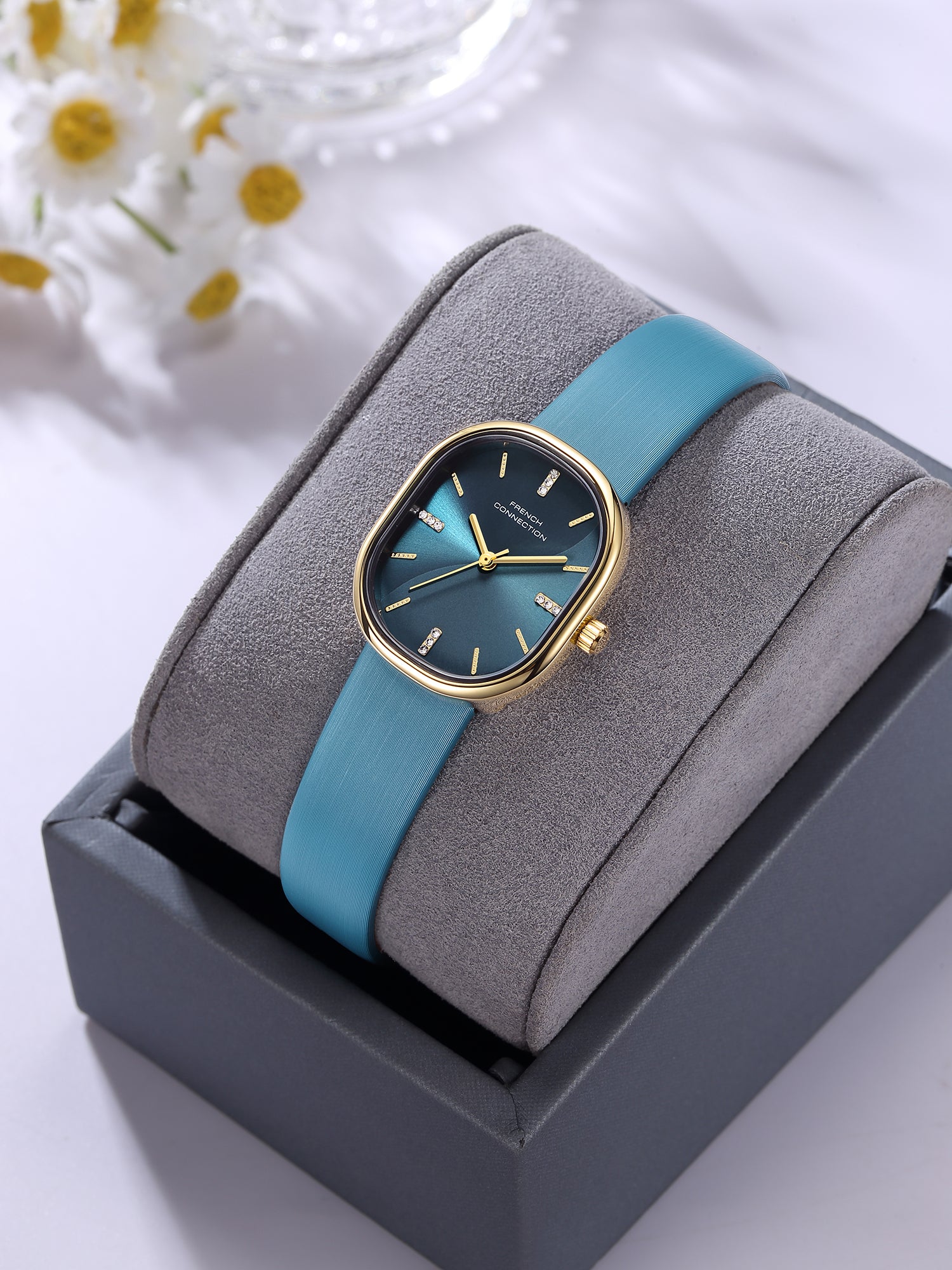 French Connection Éclora | Analog Display | Blue Sunray Dial | Blue Leather Strap | Watch for Women - FCU13GRL