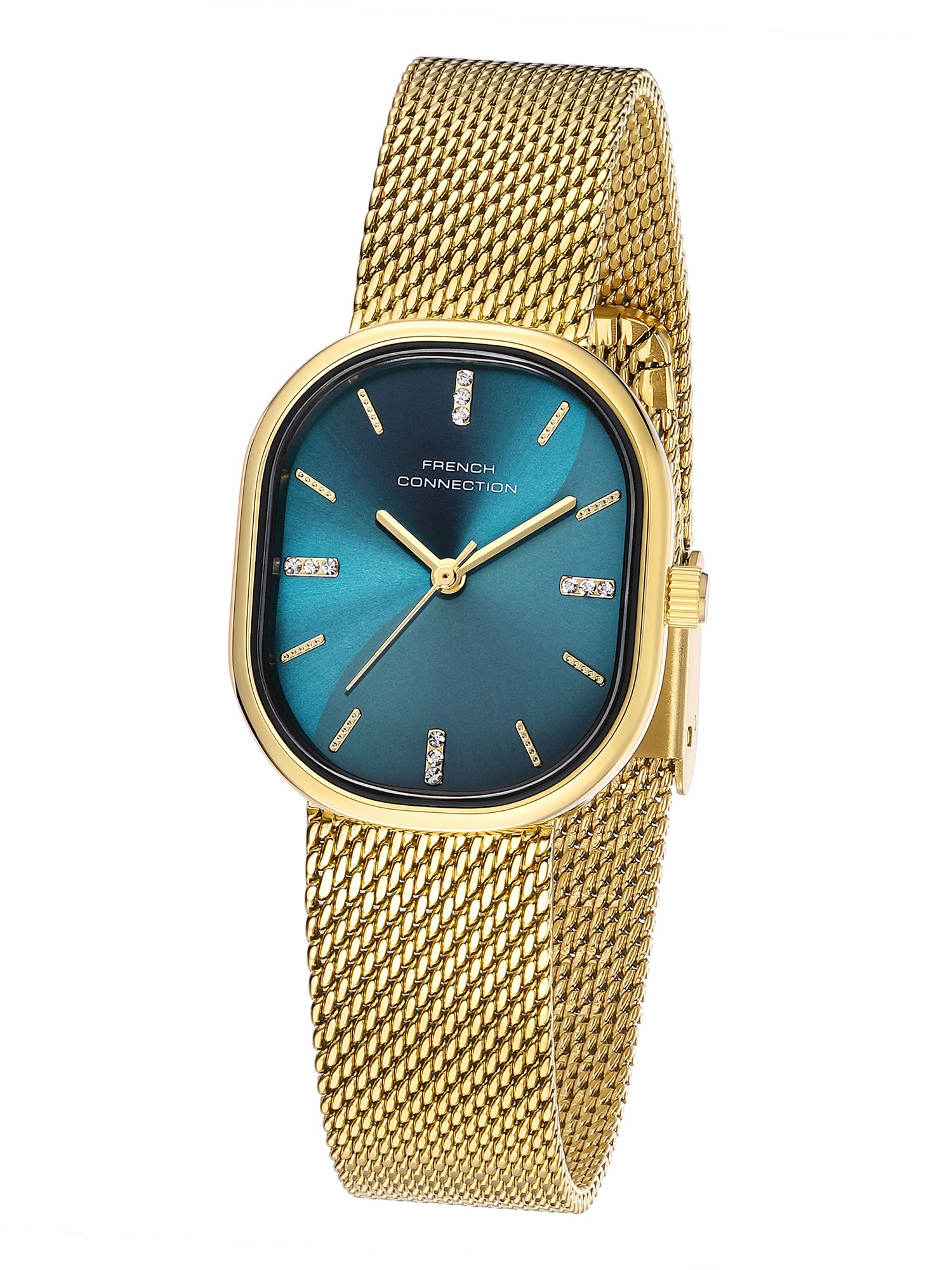 French Connection Éclora | Analog Display | Blue Sunray Dial | Gold Stainless Steel Strap | Watch for Women - FCU13NGM