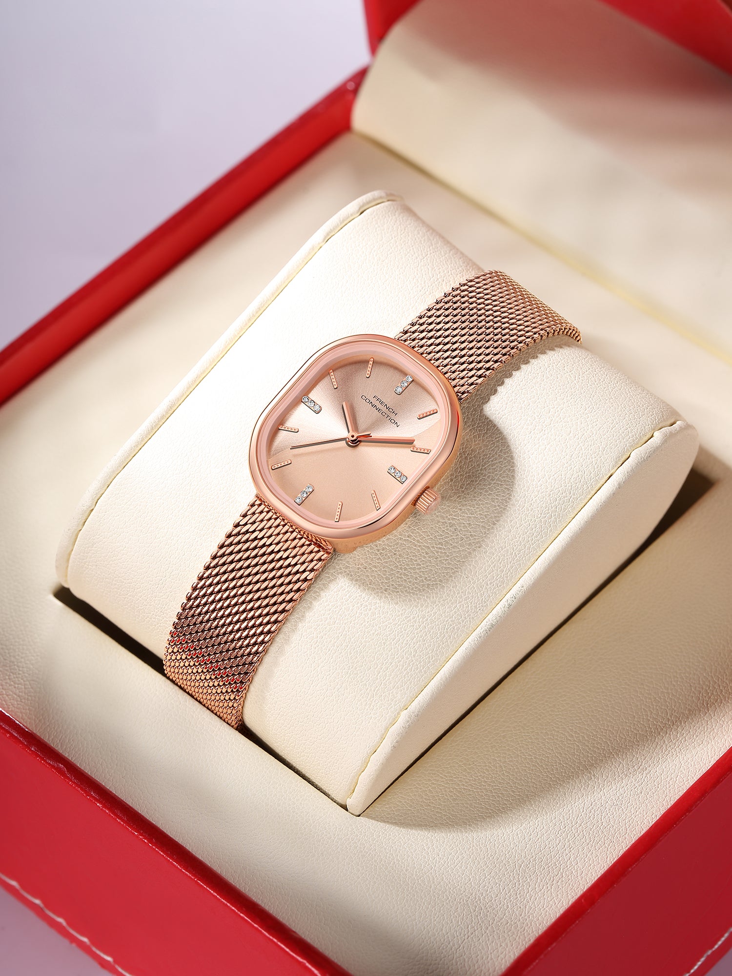 French Connection Éclora | Analog Display | Rose Gold Sunray Dial | Rose Gold Stainless Steel Strap | Watch for Women - FCU13RGM