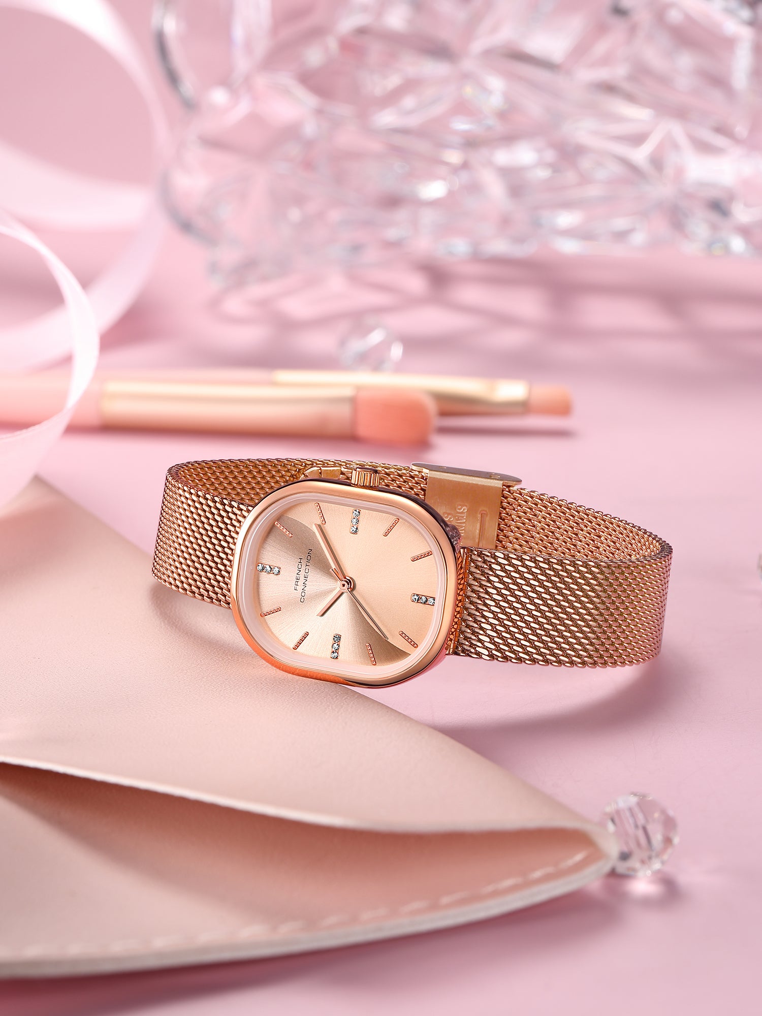 French Connection Éclora | Analog Display | Rose Gold Sunray Dial | Rose Gold Stainless Steel Strap | Watch for Women - FCU13RGM