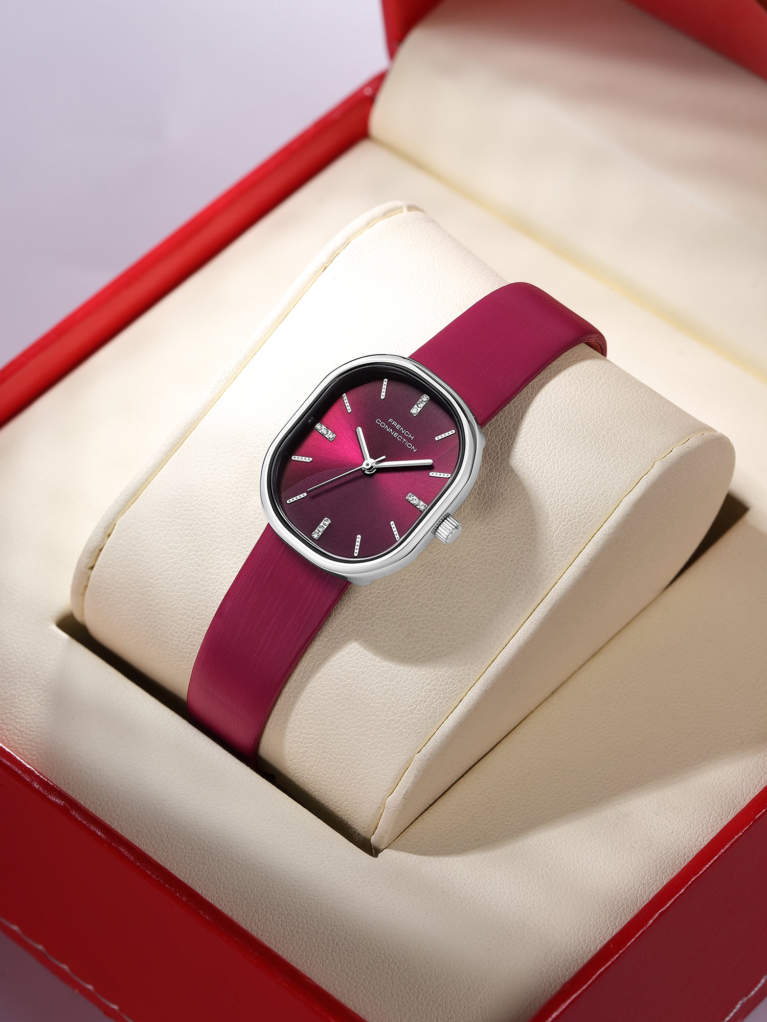 French Connection Éclora | Analog Display | Red Sunray Dial | Red Leather Strap | Watch for Women - FCU13RL