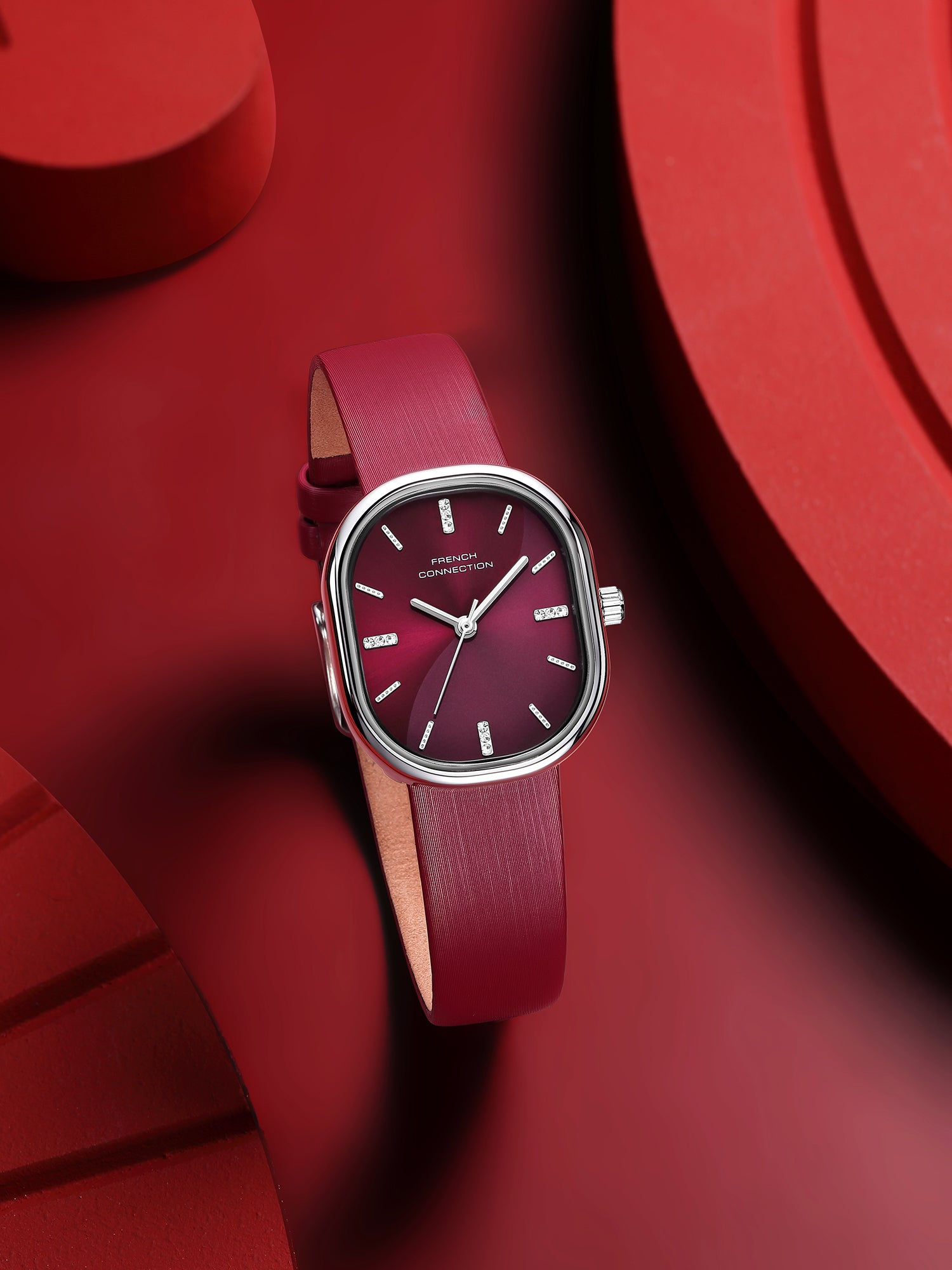 French Connection Éclora | Analog Display | Red Sunray Dial | Red Leather Strap | Watch for Women - FCU13RL