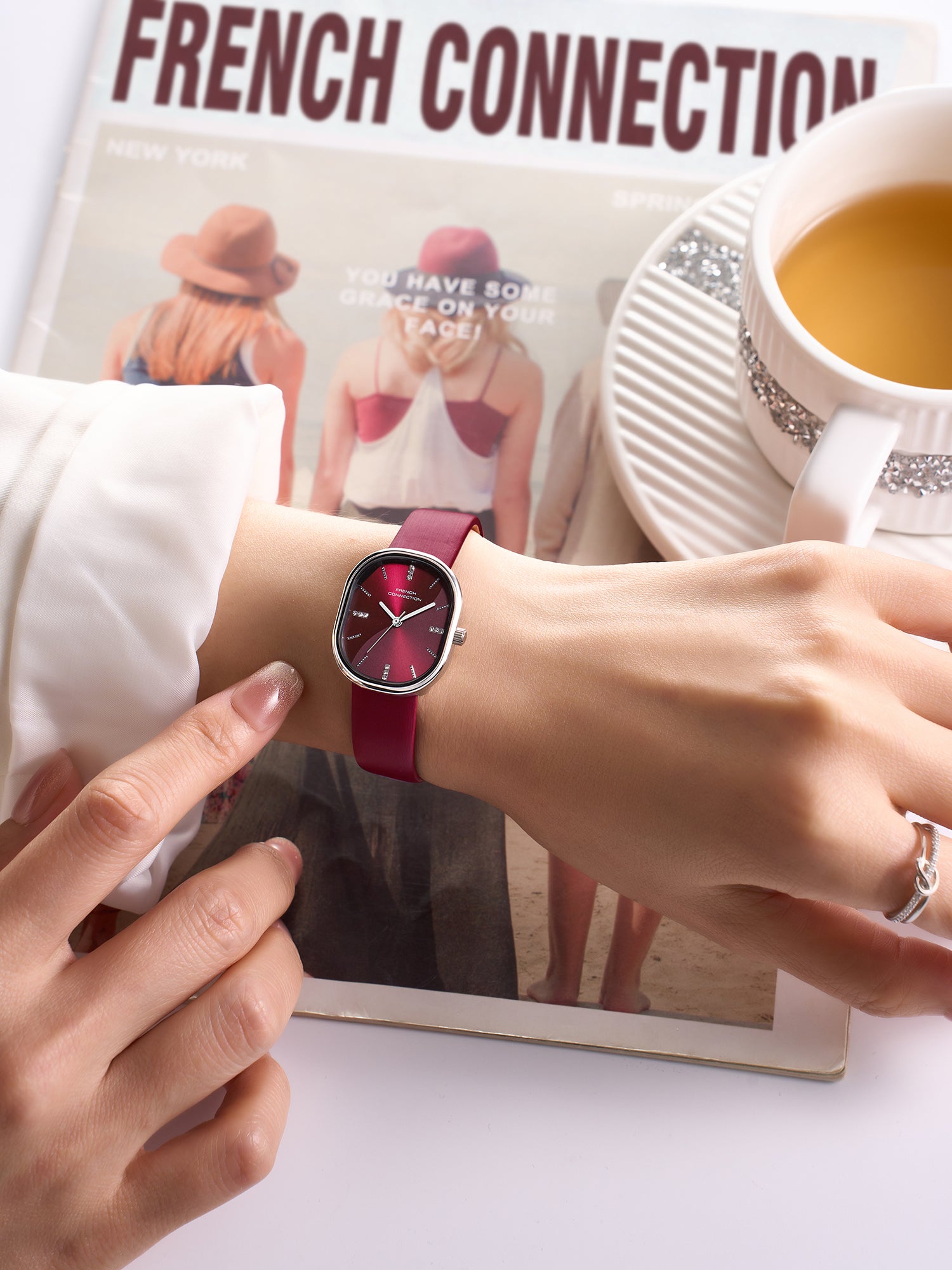 French Connection Éclora | Analog Display | Red Sunray Dial | Red Leather Strap | Watch for Women - FCU13RL