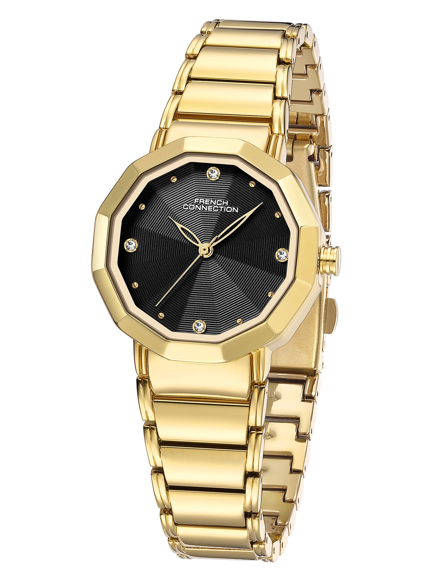 French Connection Aurette | Analog Display | Black Dial | Gold Stainless Steel Strap | Watch for Women - FCU14BGM