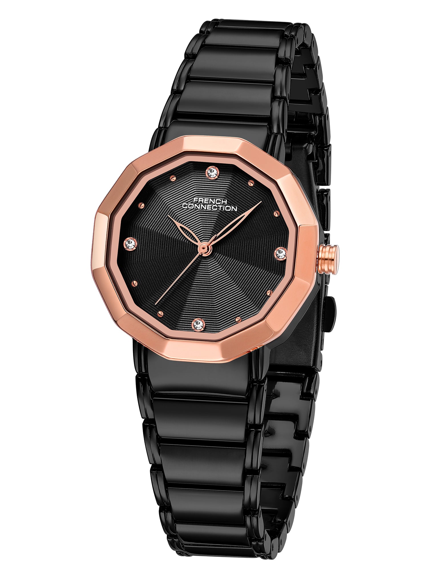 French Connection Aurette | Analog Display | Black Dial | Black Stainless Steel Strap | Watch for Women - FCU14BM