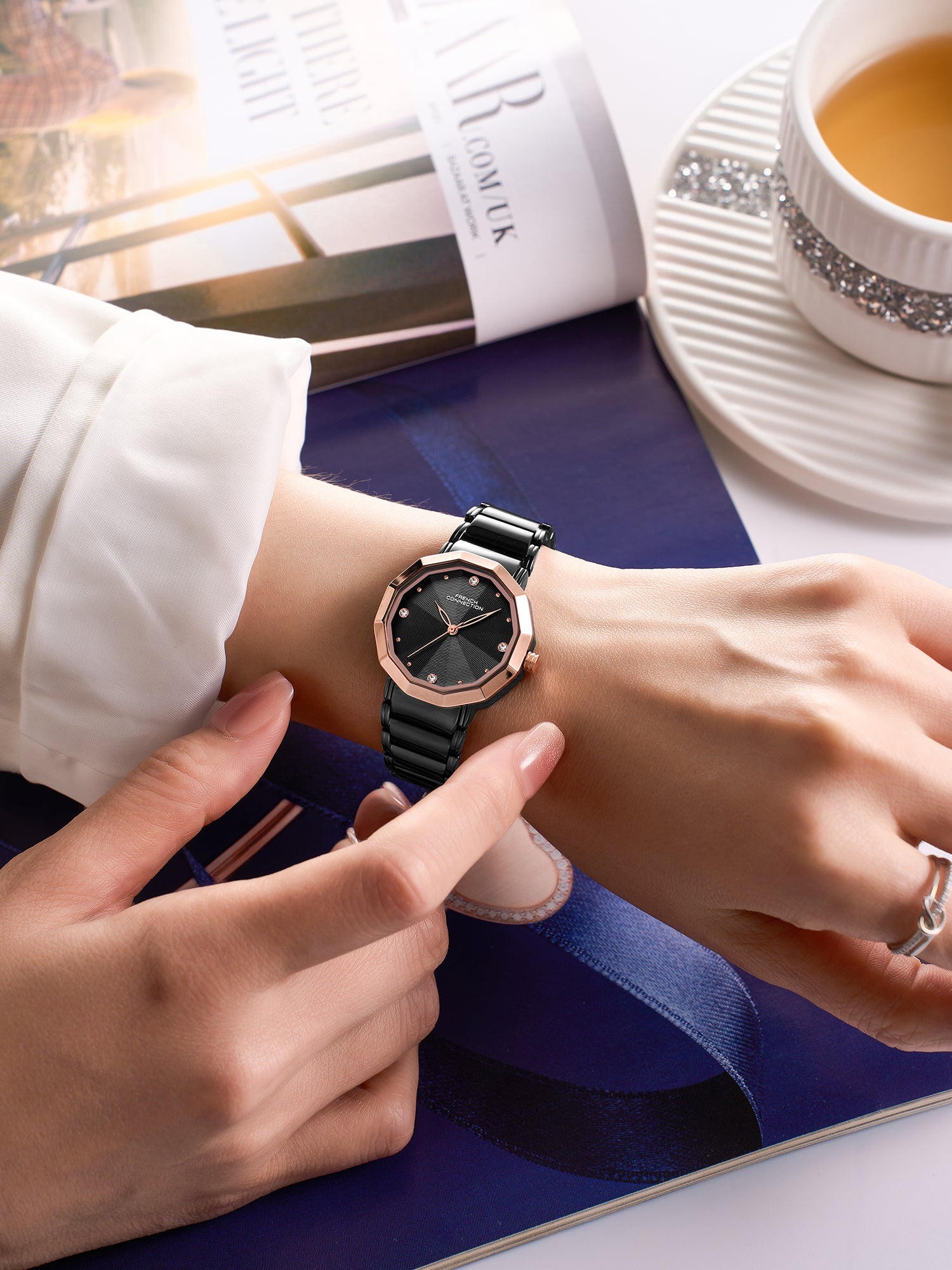 French Connection Aurette | Analog Display | Black Dial | Black Stainless Steel Strap | Watch for Women - FCU14BM