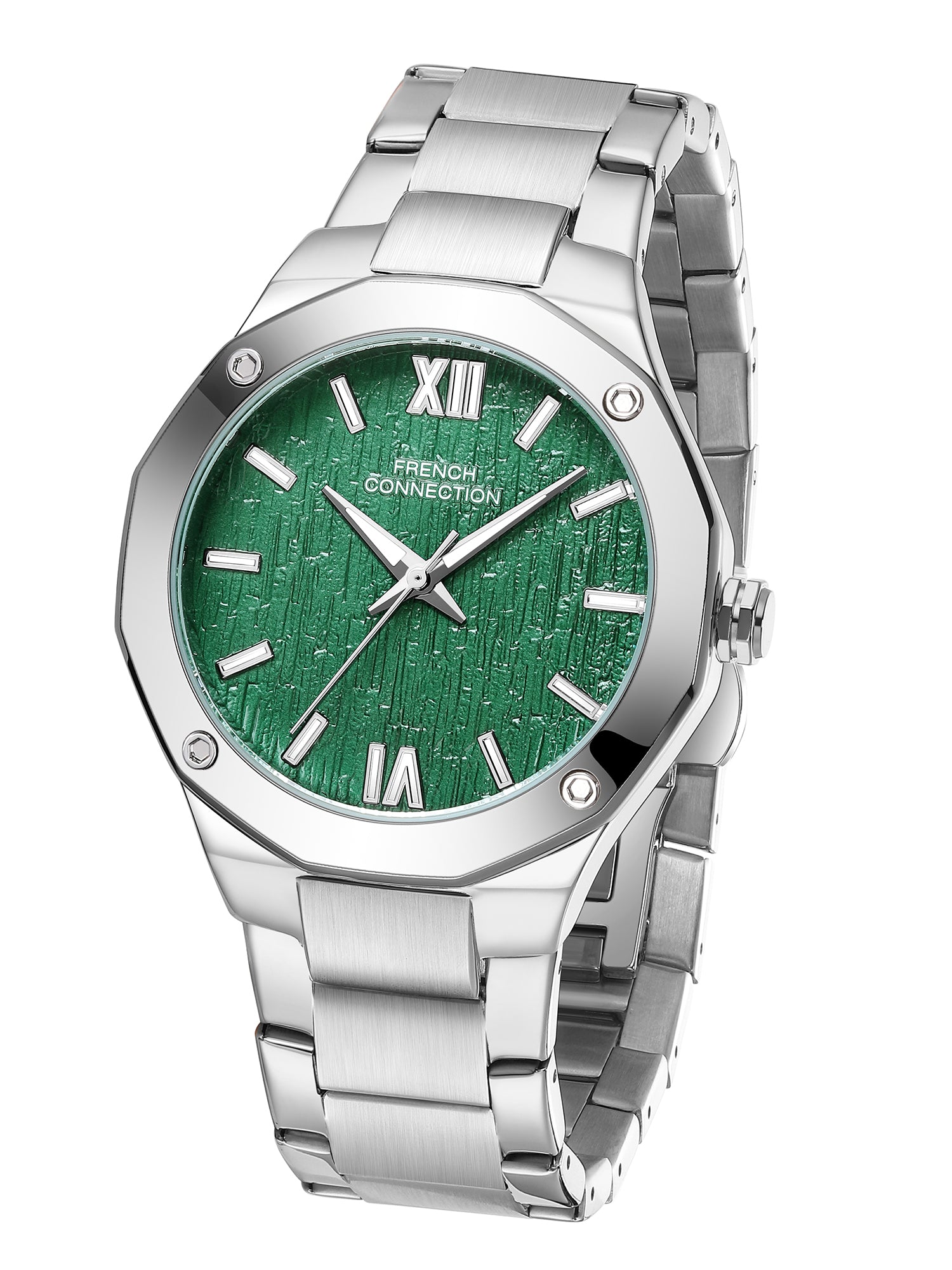French Connection Roman Imperial | Analog Display | Green Dial | Silver Stainless Steel Strap | Watch for Men - FCU15NSM
