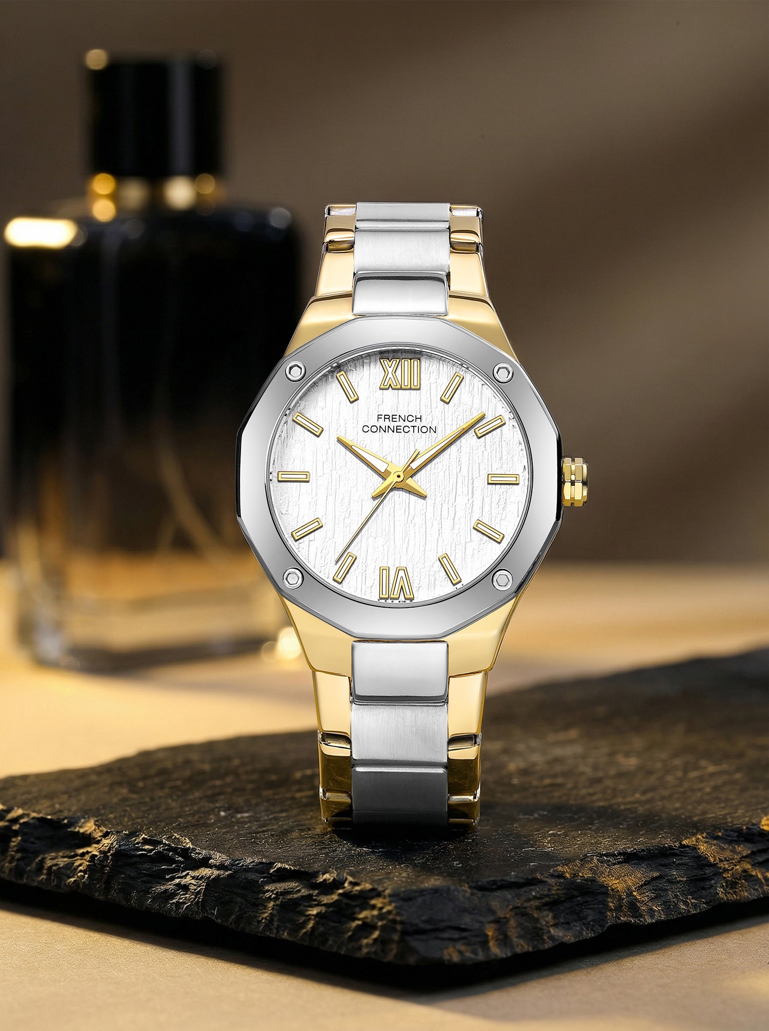 French Connection Roman Imperial | Analog Display | Silver Dial | Two Tone Stainless Steel Strap | Watch for Men - FCU15STM