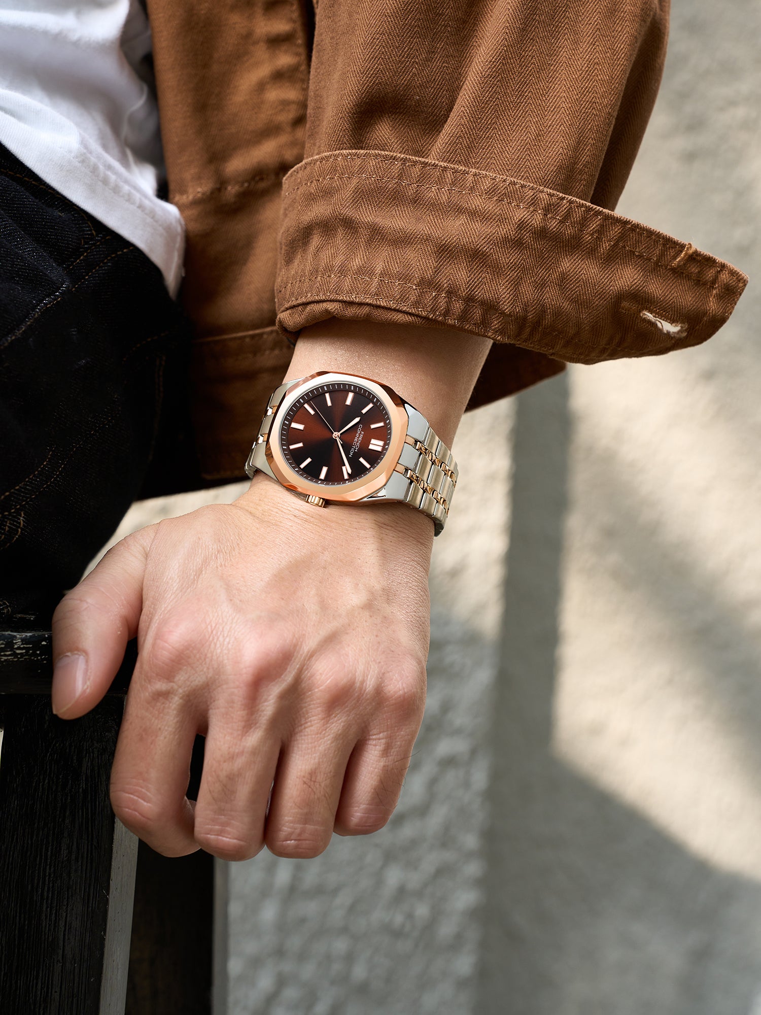 French Connection Lumière | Analog Display | Brown Dial | Silver Stainless Steel Strap | Watch for Men - FCU16RTM