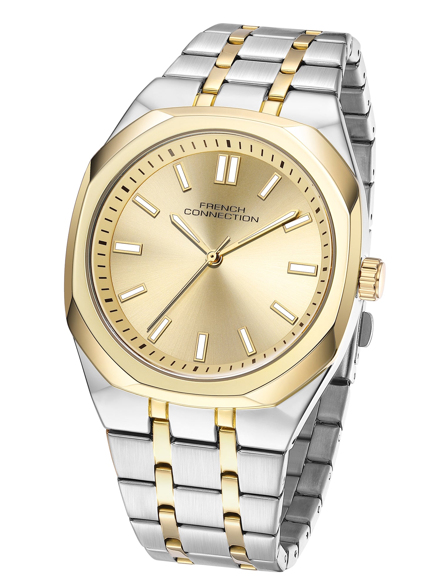 French Connection Lumière | Analog Display | Gold Dial | Silver Stainless Steel Strap | Watch for Men - FCU16TM