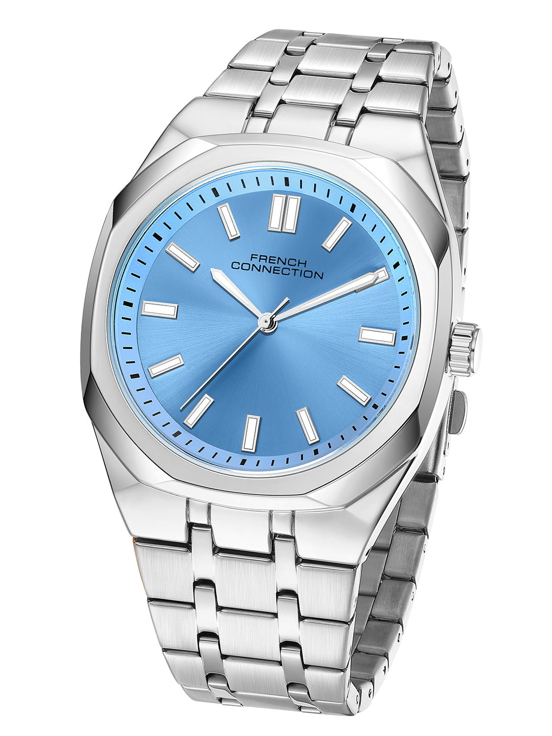 French Connection Lumière | Analog Display | Blue Dial | Silver Stainless Steel Strap | Watch for Men - FCU16USM