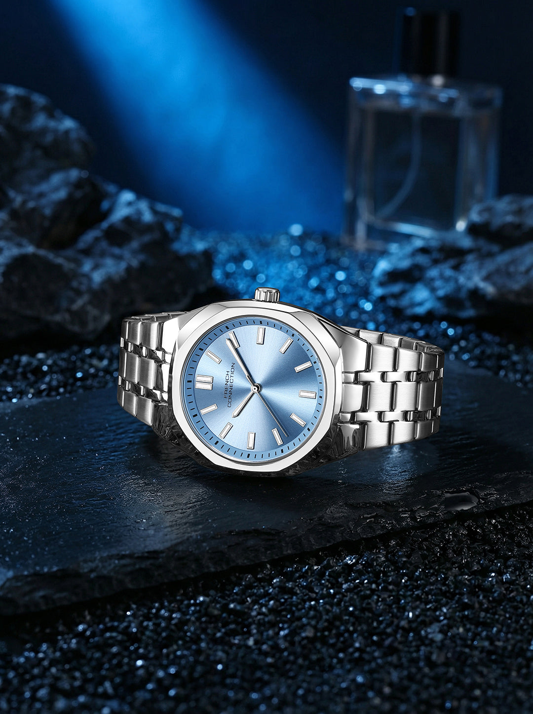 French Connection Lumière | Analog Display | Blue Dial | Silver Stainless Steel Strap | Watch for Men - FCU16USM