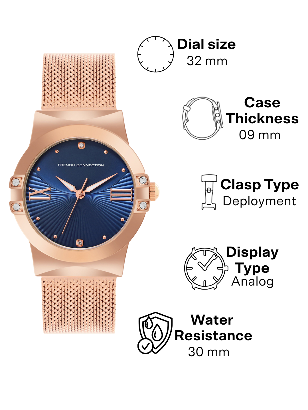 French Connection Blue Dial Analog Watch for Women's - FCU1RGM
