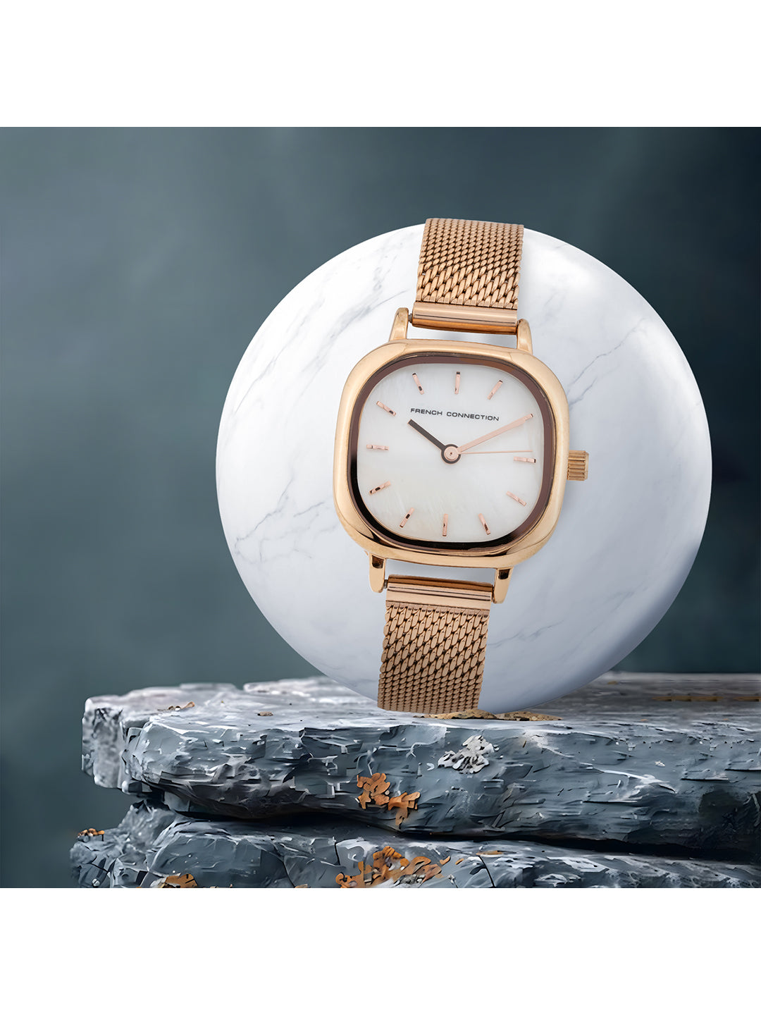 French Connection Oceanic Off-White Dial with Rose Gold Strap Womens Analog Watch | FCU2RGM
