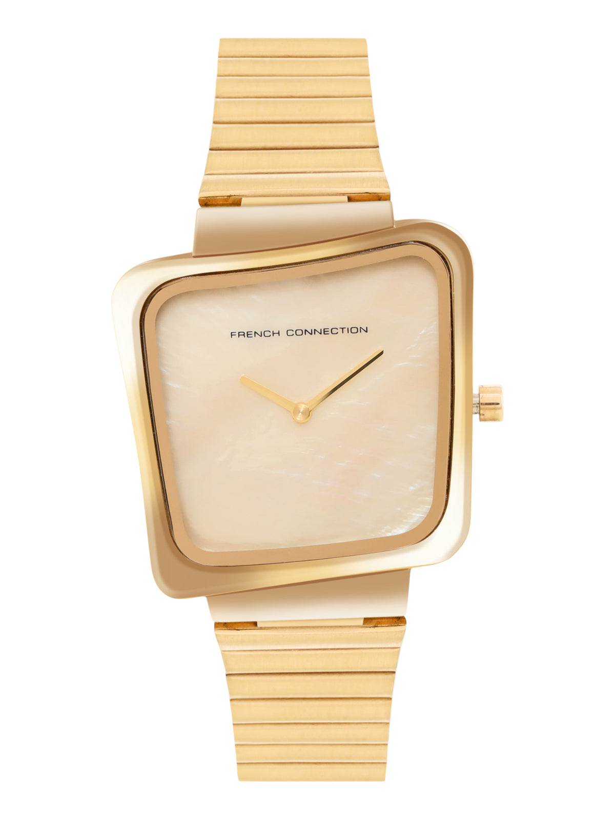 French Connection Mop Champagne Square Dial With Gold Stainless Steel Strap Watch - For Womens FCU6GM