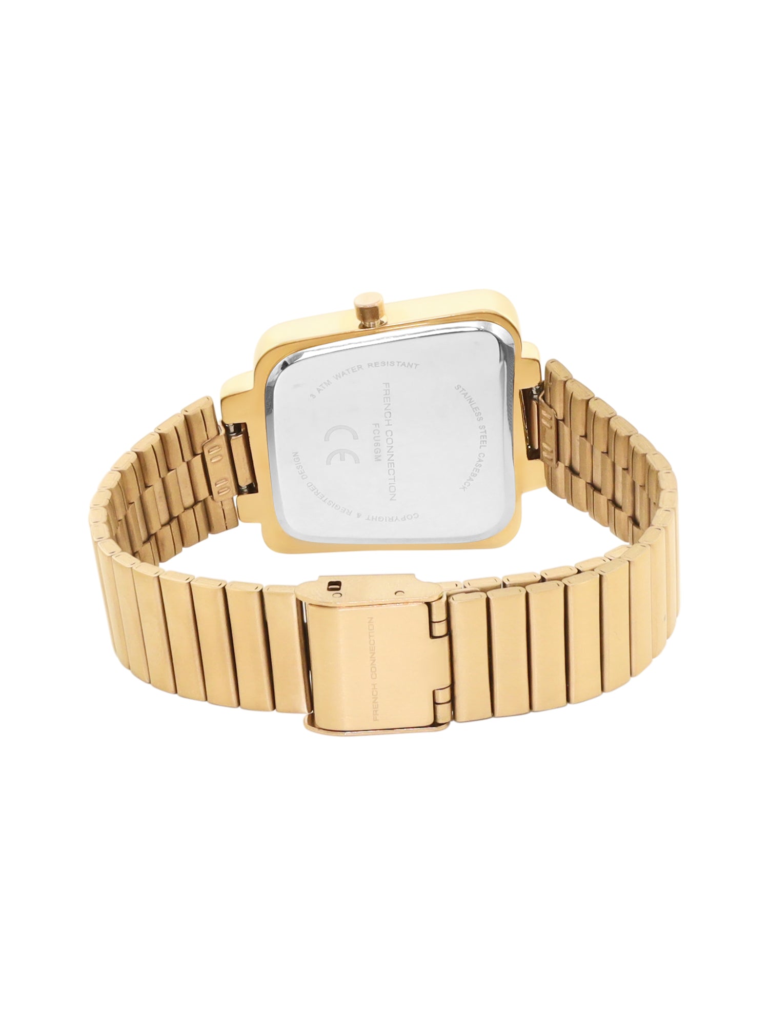 French Connection Mop Champagne Square Dial With Gold Stainless Steel Strap Watch - For Womens FCU6GM