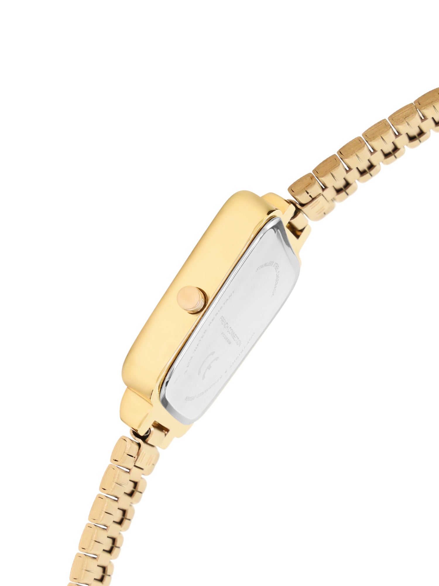French Connection Mop Champagne Square Dial With Gold Stainless Steel Strap Watch - For Womens FCU6GM