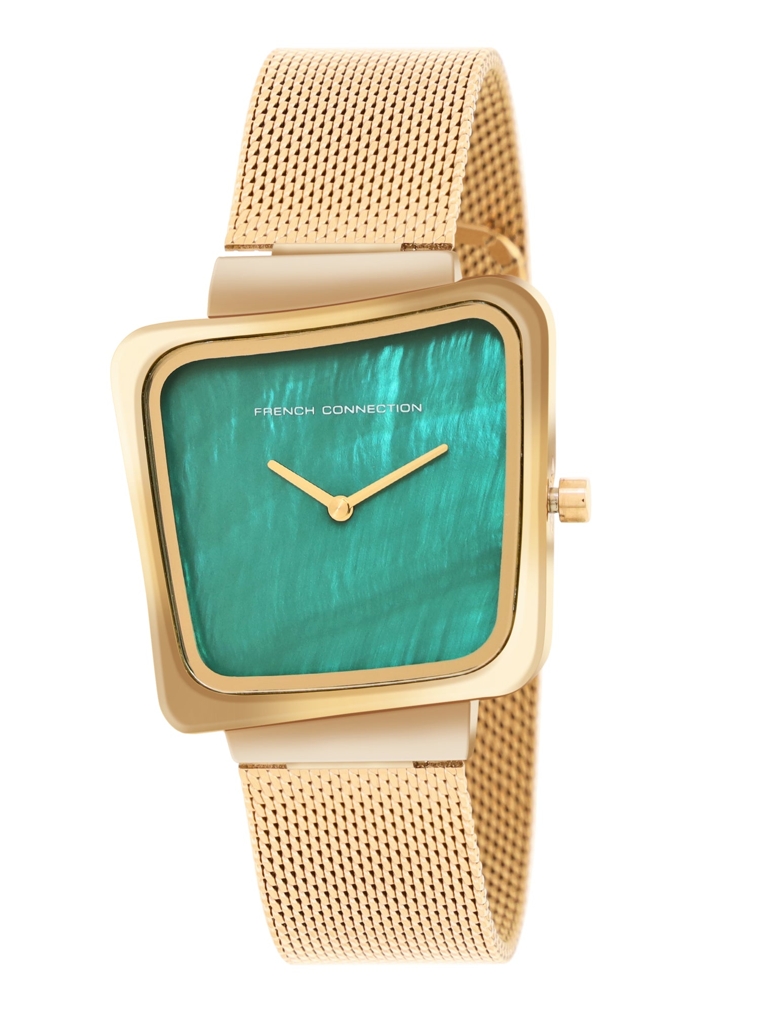 French Connection Mop Green Square Dial With Gold Stainless Steel Strap Watch - For Womens FCU6NGM