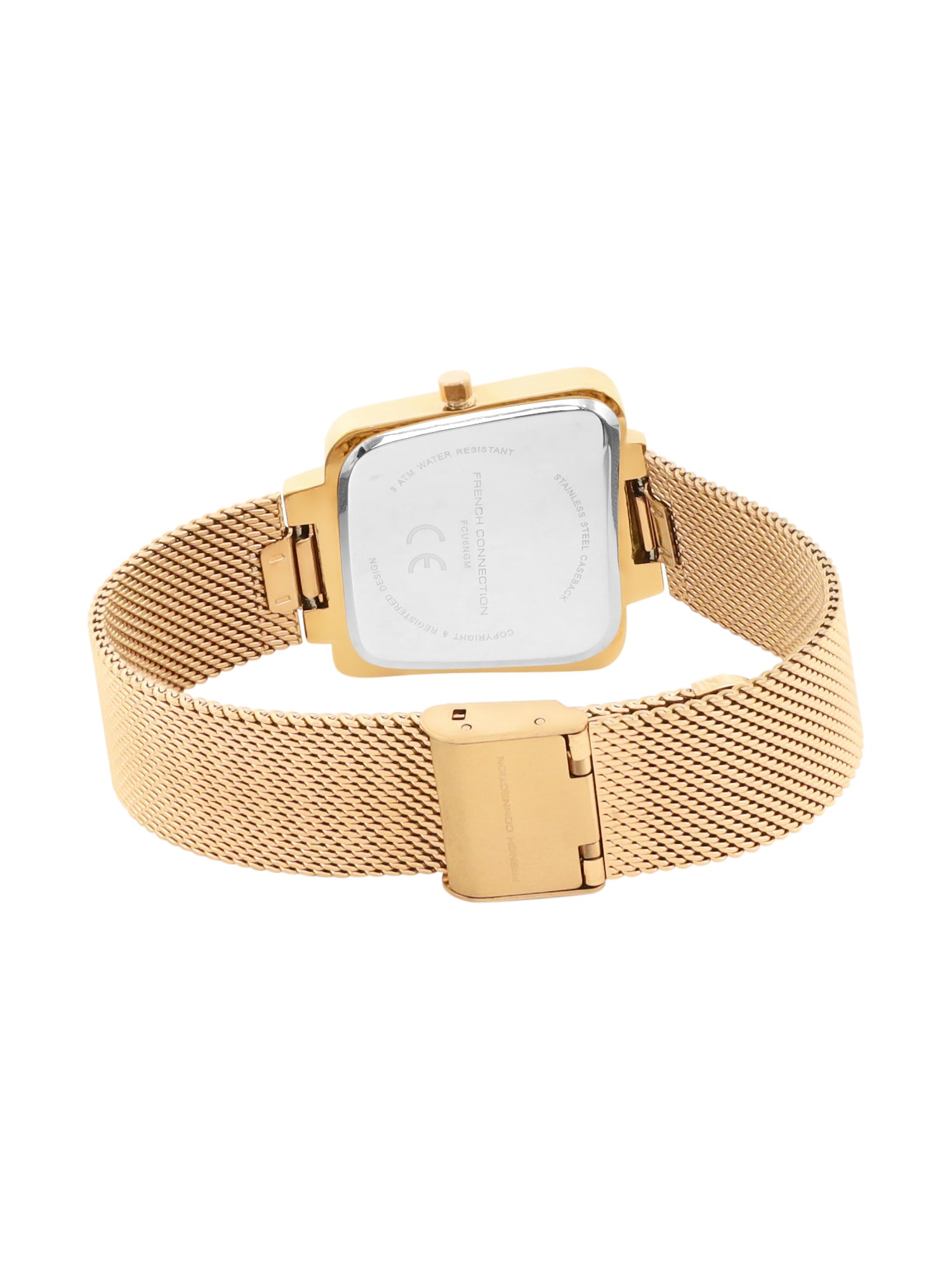 French Connection Mop Green Square Dial With Gold Stainless Steel Strap Watch - For Womens FCU6NGM