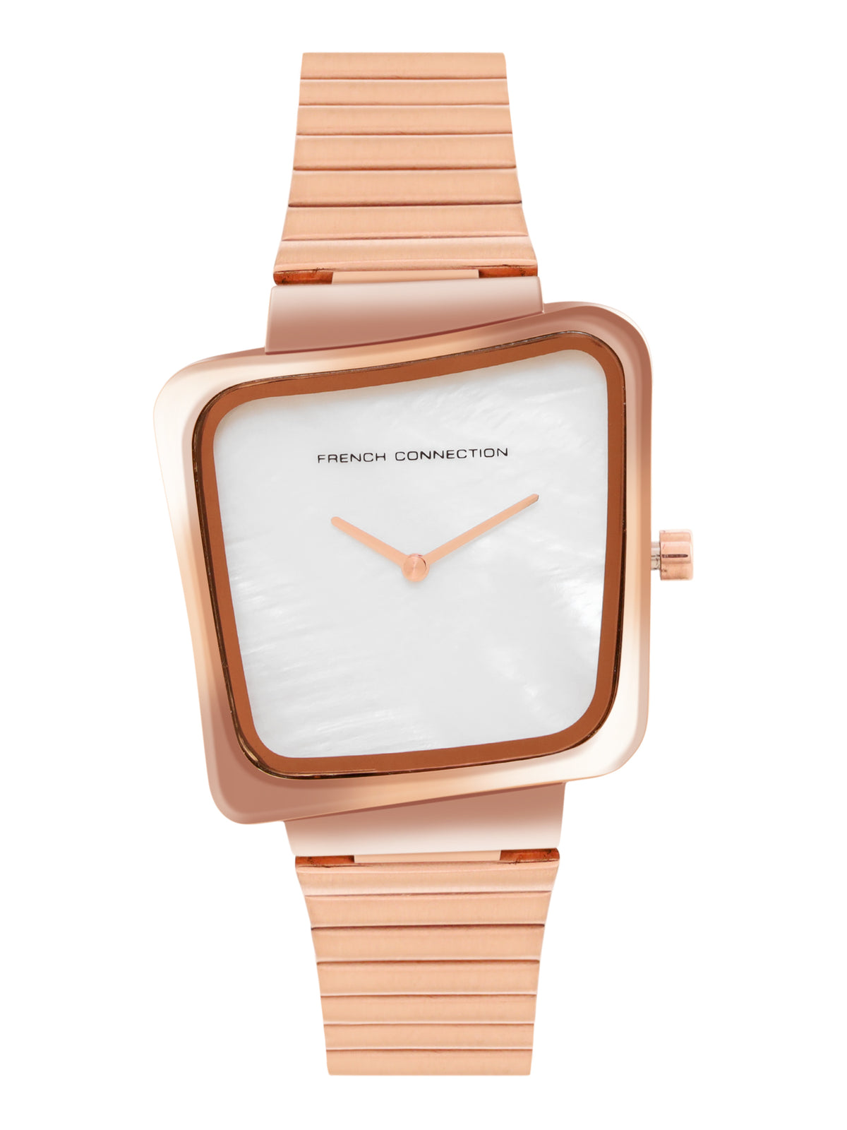 French Connection Mop Black Square Dial With Rose Stainless Steel Strap Watch - For Womens FCU6RGM