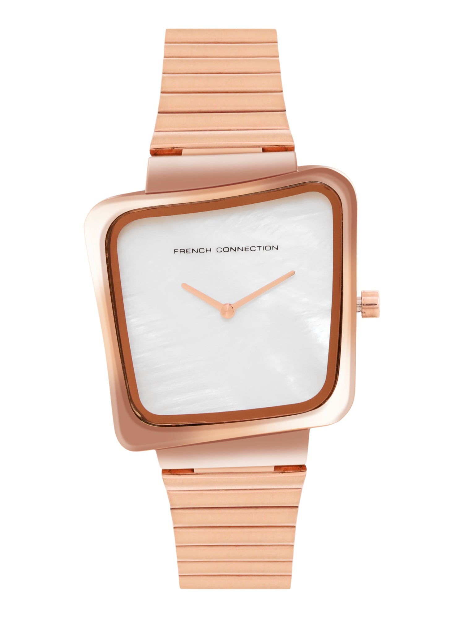 French Connection Mop White Square Dial With Rose Stainless Steel Strap Watch - For Womens FCU6SRGM