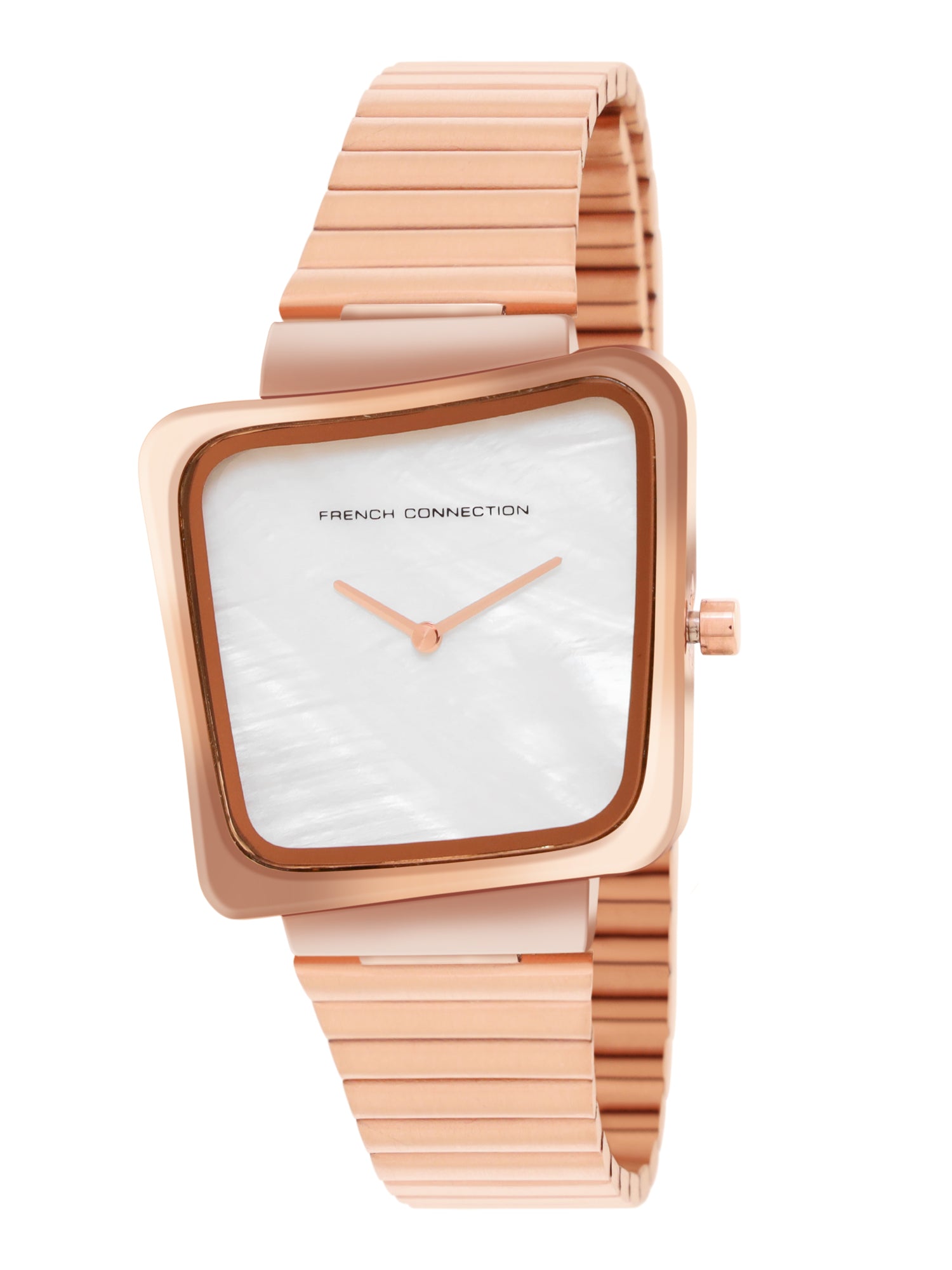 French Connection Mop White Square Dial With Rose Stainless Steel Strap Watch - For Womens FCU6SRGM