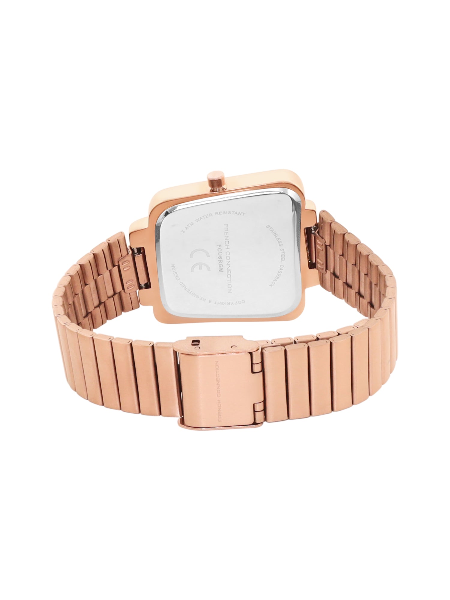 French Connection Mop Black Square Dial With Rose Stainless Steel Strap Watch - For Womens FCU6RGM