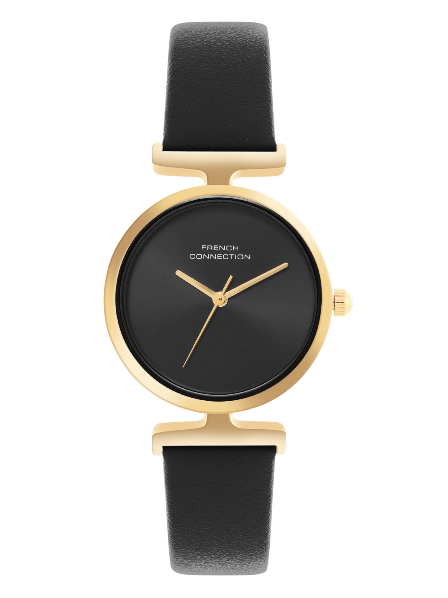 French Connection Sunray Black Round Dial With Black Leather Strap Watch - For Womens FCU7BL