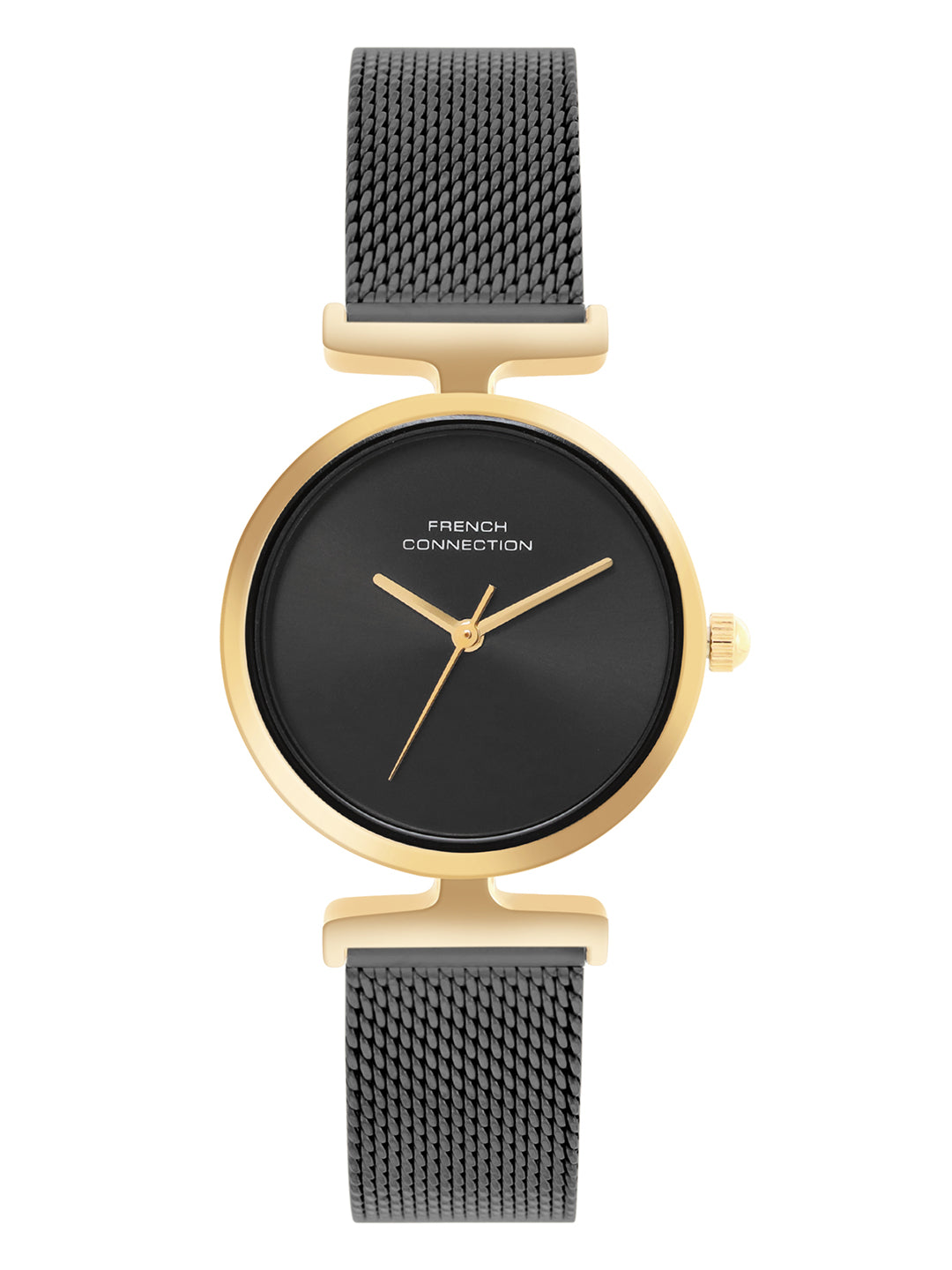 French Connection Sunray Black Round Dial With Black Stainless Steel Strap Watch - For Womens FCU7BM