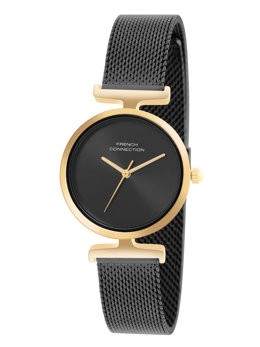 French Connection Sunray Black Round Dial With Black Stainless Steel Strap Watch - For Womens FCU7BM