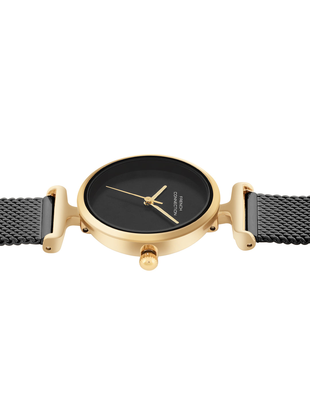 French Connection Sunray Black Round Dial With Black Stainless Steel Strap Watch - For Womens FCU7BM