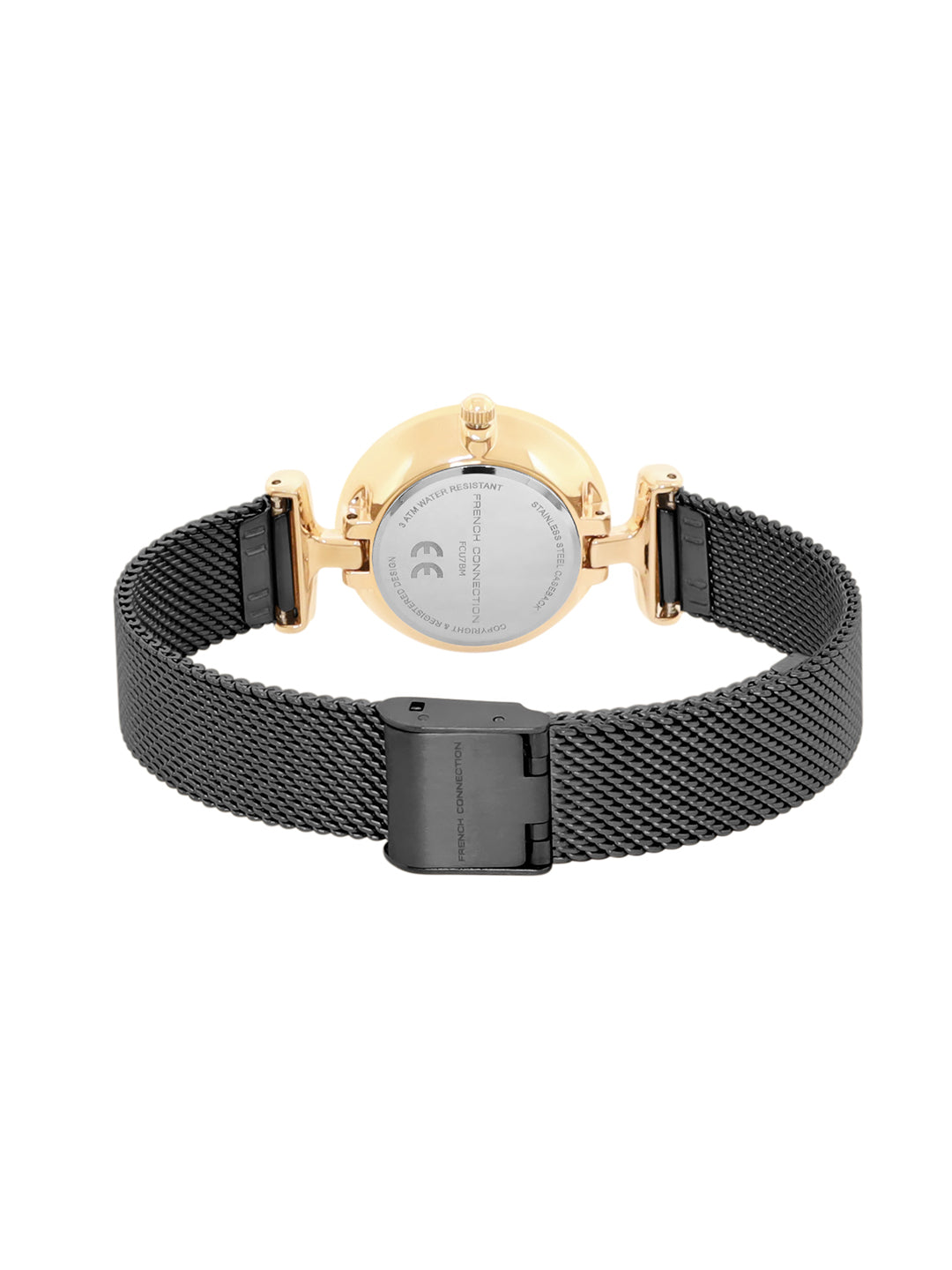 French Connection Sunray Black Round Dial With Black Stainless Steel Strap Watch - For Womens FCU7BM