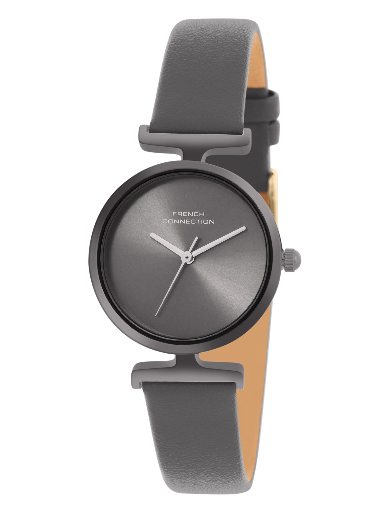 French Connection Sunray Grey Round Dial With Grey Leather Strap Watch - For Womens FCU7GNL
