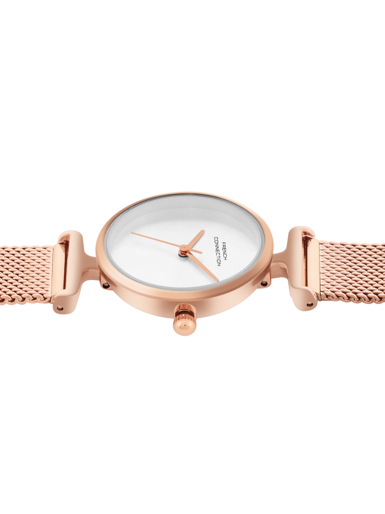 French Connection Sunray Silver Round Dial With Rose Stainless Steel  Strap Watch - For Womens FCU7RGM