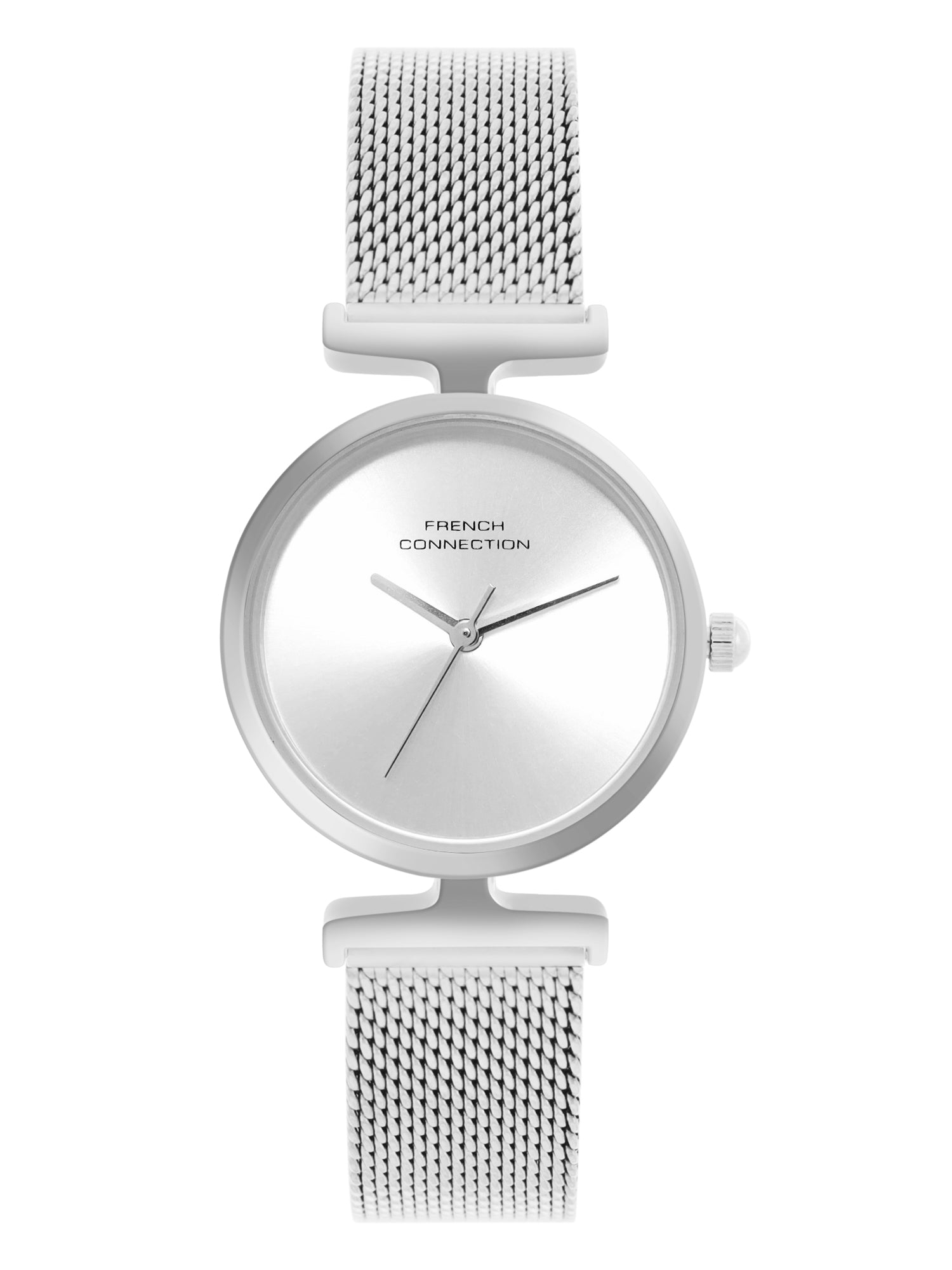 French Connection Sunray Silver Round Dial With Stainless Steel Strap Watch - For Womens FCU7SM
