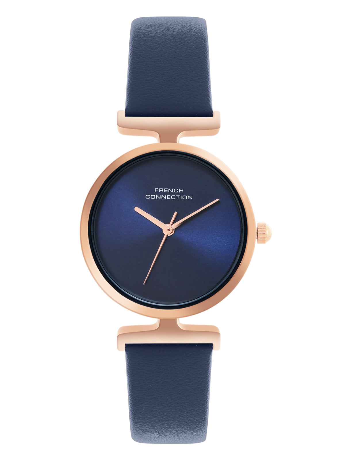 French Connection Sunray Blue Round Dial With Blue Leather Strap Watch - For Womens FCU7UL
