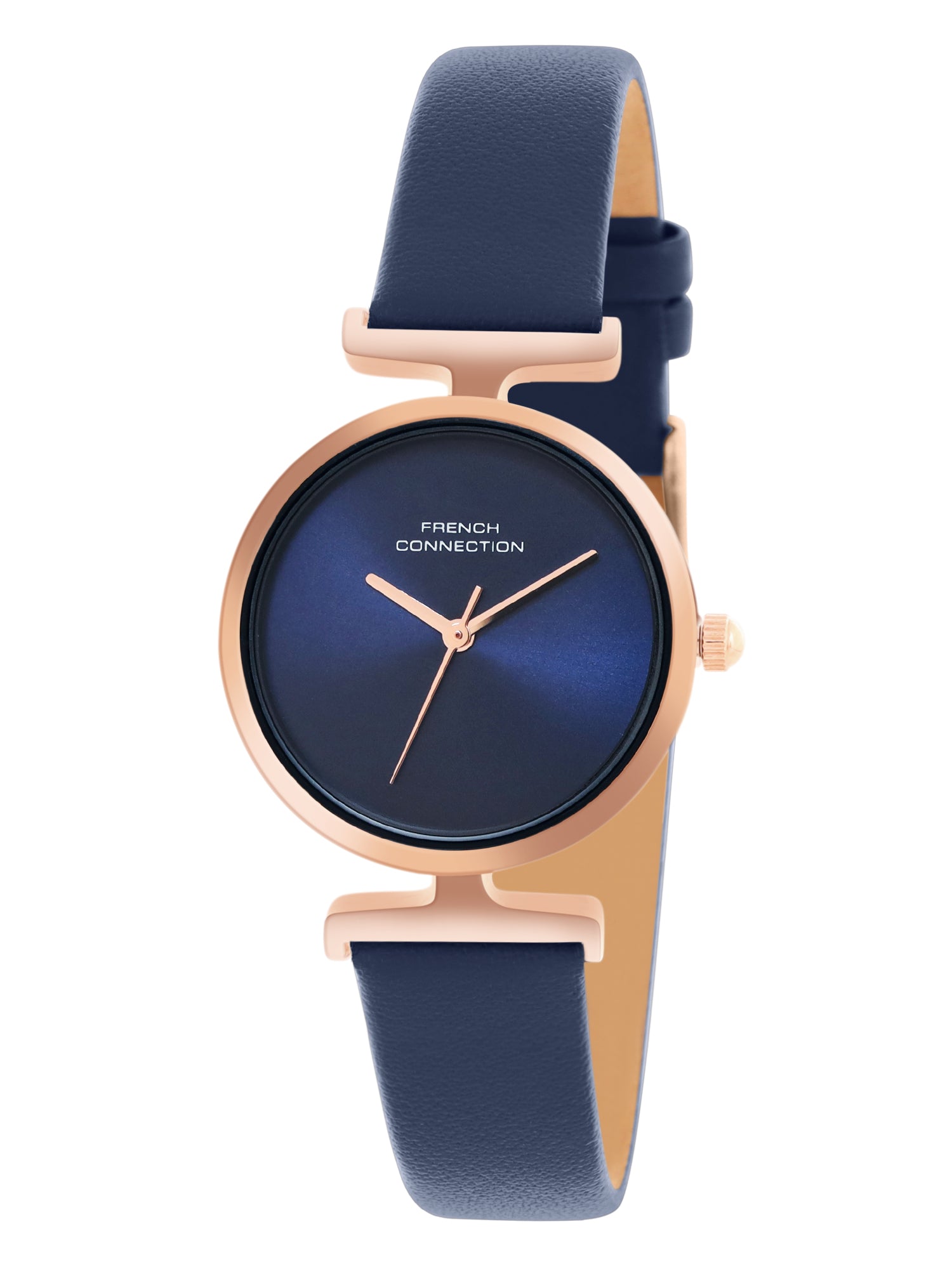 French Connection Sunray Blue Round Dial With Blue Leather Strap Watch - For Womens FCU7UL