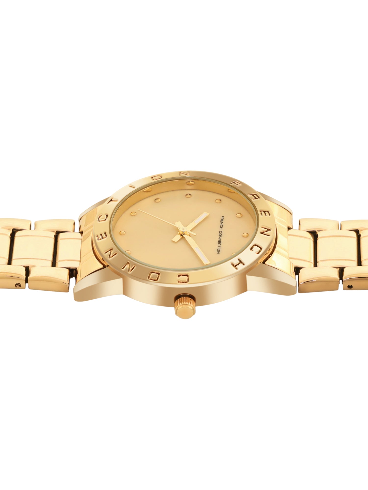 French Connection Mop Champagne Round Dial With Gold Stainless Steel Strap Watch - For Womens FCU8GM