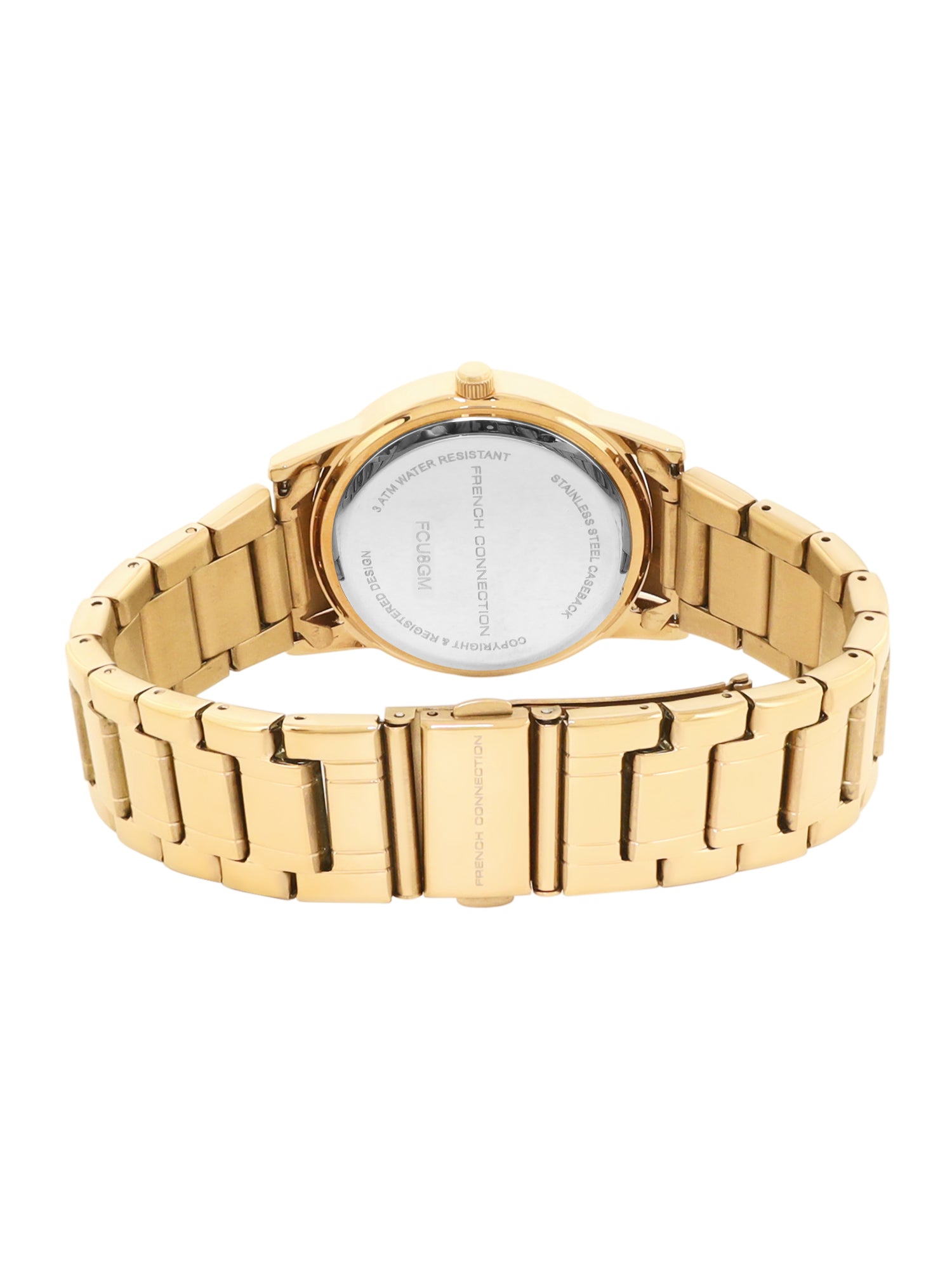 French Connection Mop Champagne Round Dial With Gold Stainless Steel Strap Watch - For Womens FCU8GM