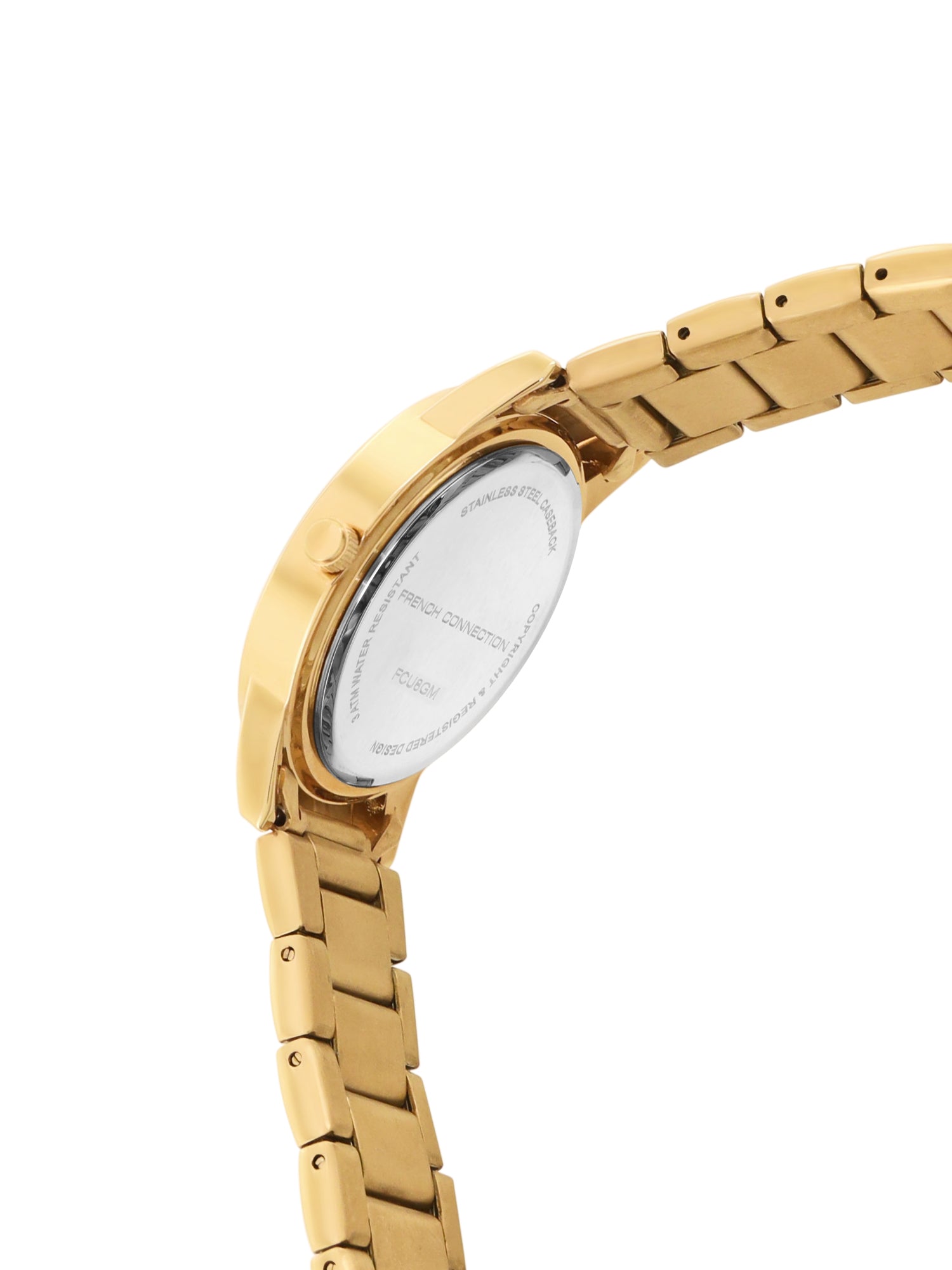 French Connection Mop Champagne Round Dial With Gold Stainless Steel Strap Watch - For Womens FCU8GM