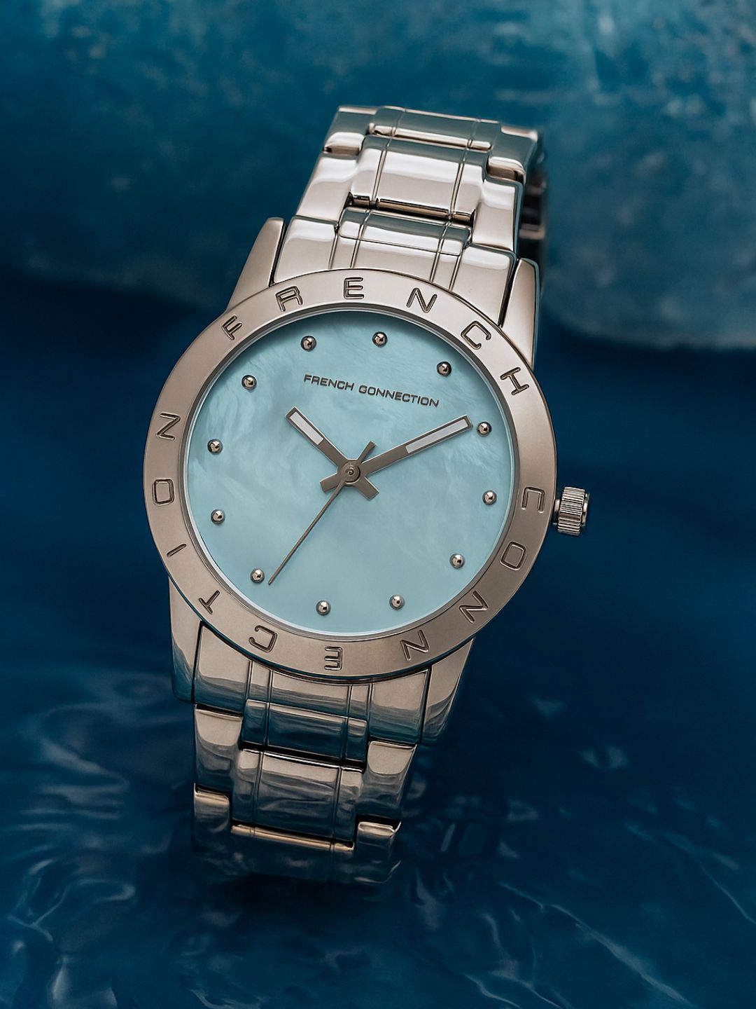 French Connection Mop Blue Round Dial With Stainless Steel Strap Watch - For Womens FCU8SM