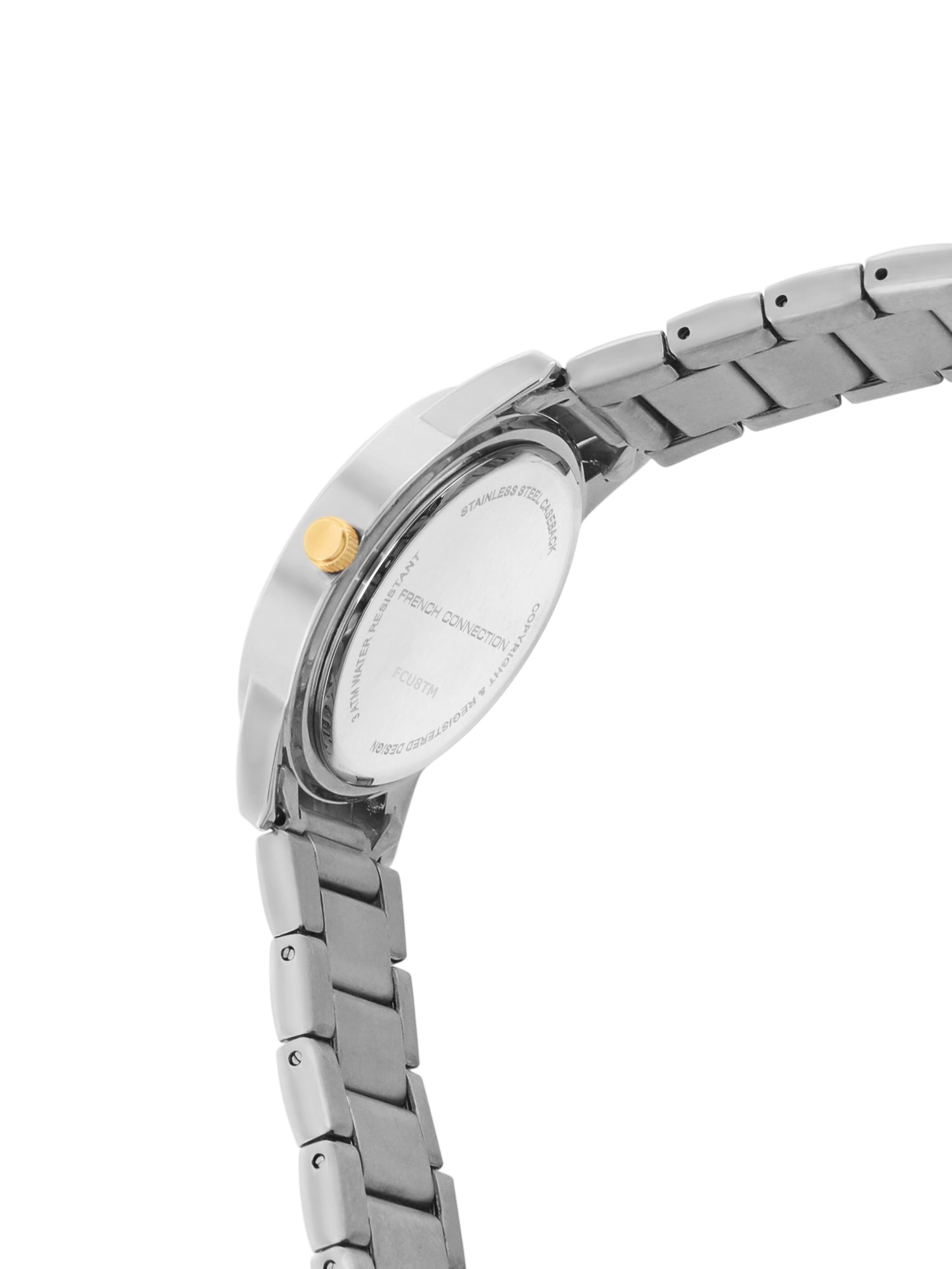French Connection Mop White Round Dial With Gold Two Tone Stainless Steel Strap Watch - For Womens FCU8TM