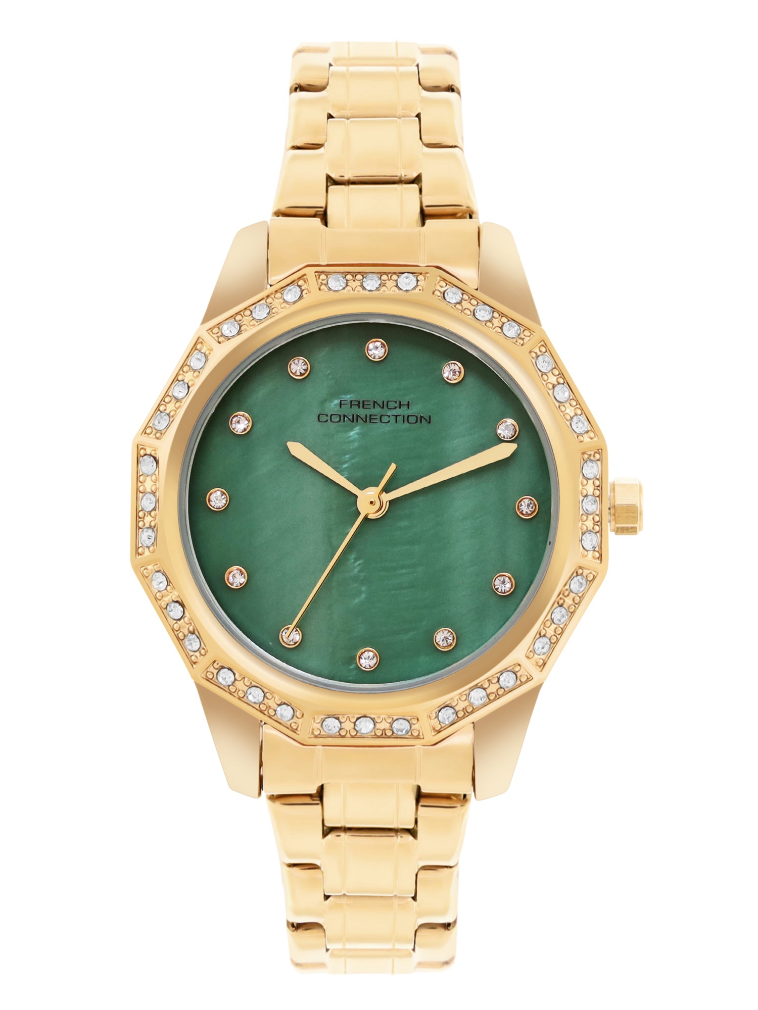 French Connection Mop Green Round Dial With Gold Stainless Steel Strap Watch - For Womens FCU9NGM