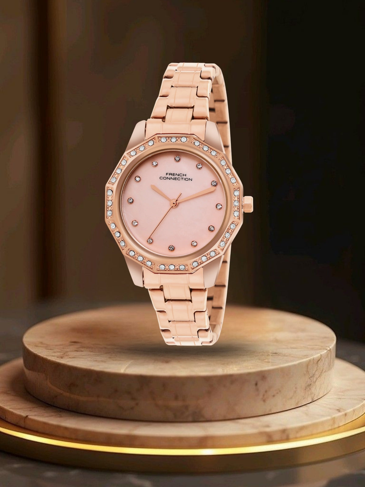 French Connection Mop Rosegold Round Dial With Rose Stainless Steel Strap Watch - For Womens FCU9RGM