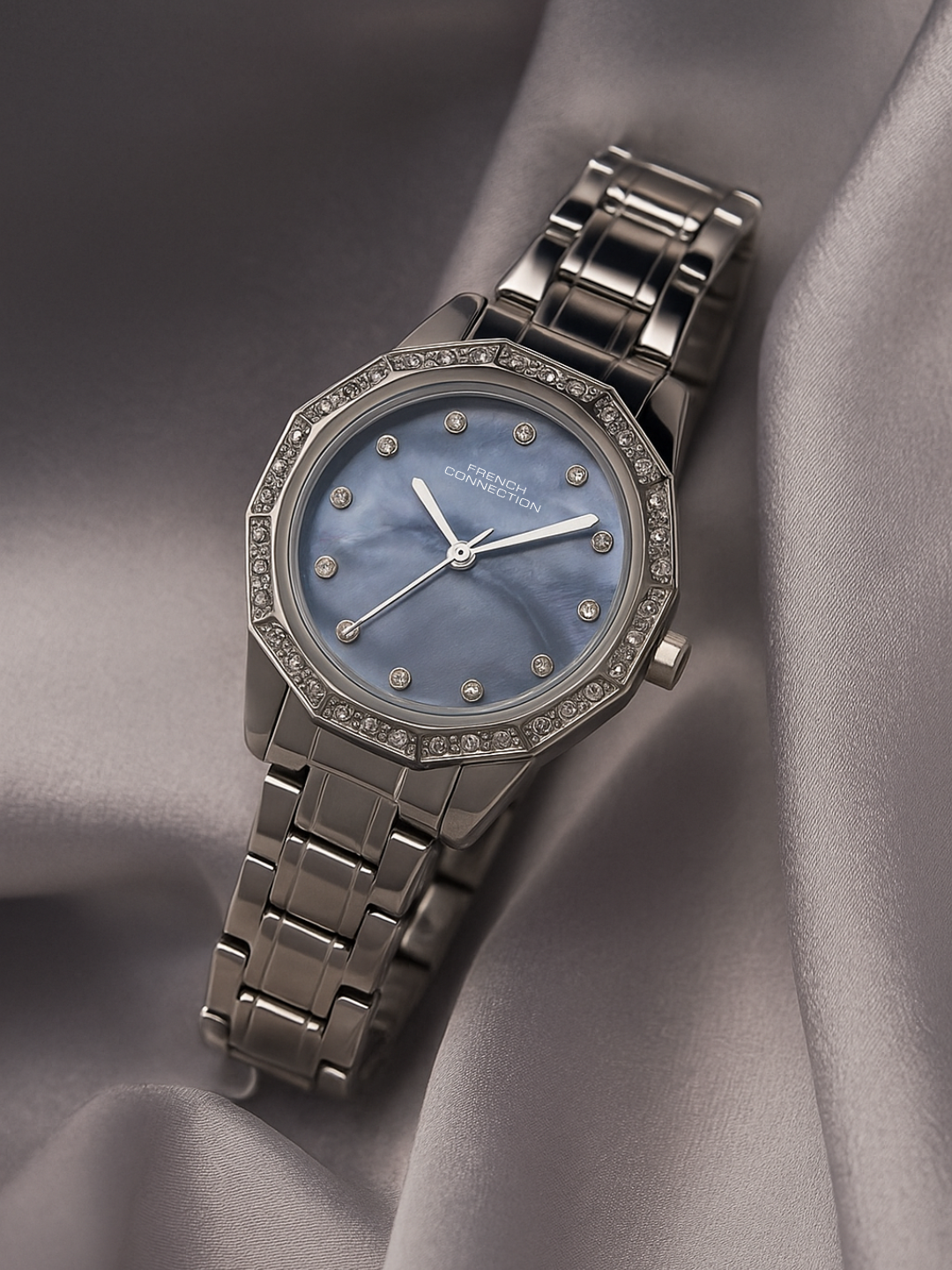 French Connection Mop Blue Round Dial With Stainless Steel Strap Watch - For Womens FCU9USM