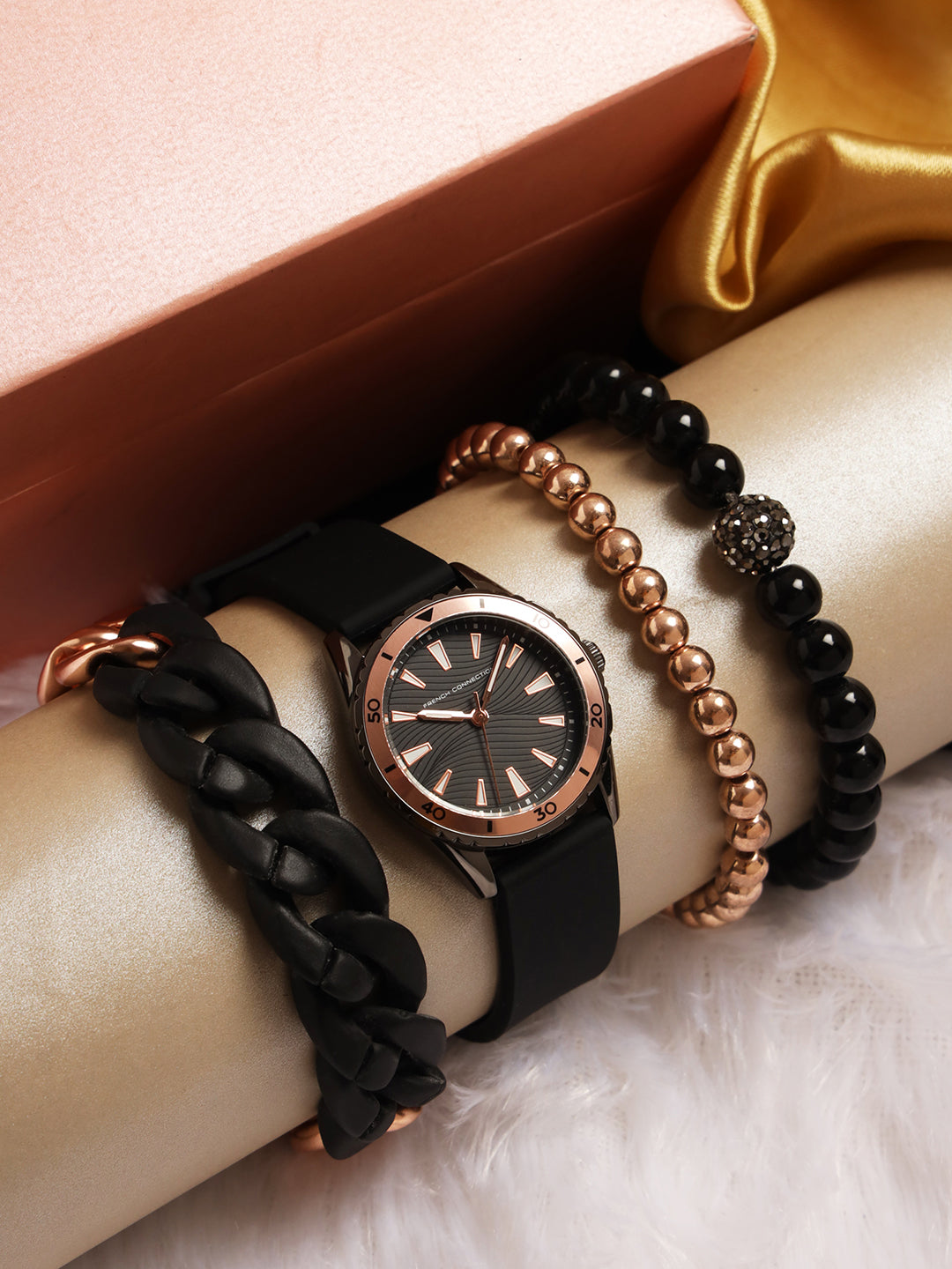 French Connection Black Dial Analog Giftset for Women's - FCW13BL